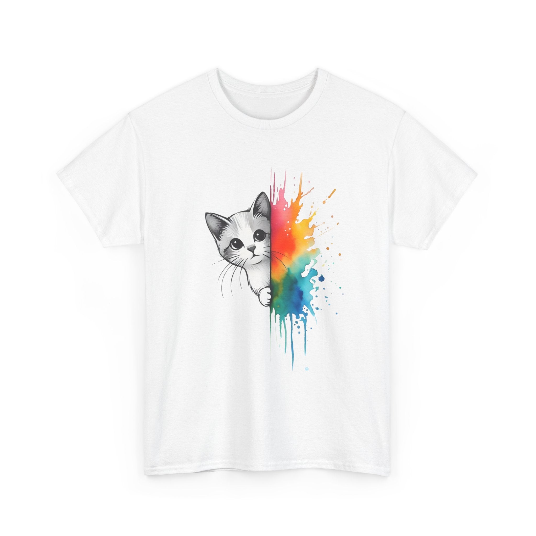 Cat-Inspired Heavy Cotton Tee, Vibrant Art T-Shirt, Gift for Cat Lovers, Fun Casual Wear, Unique Animal Graphic Tee