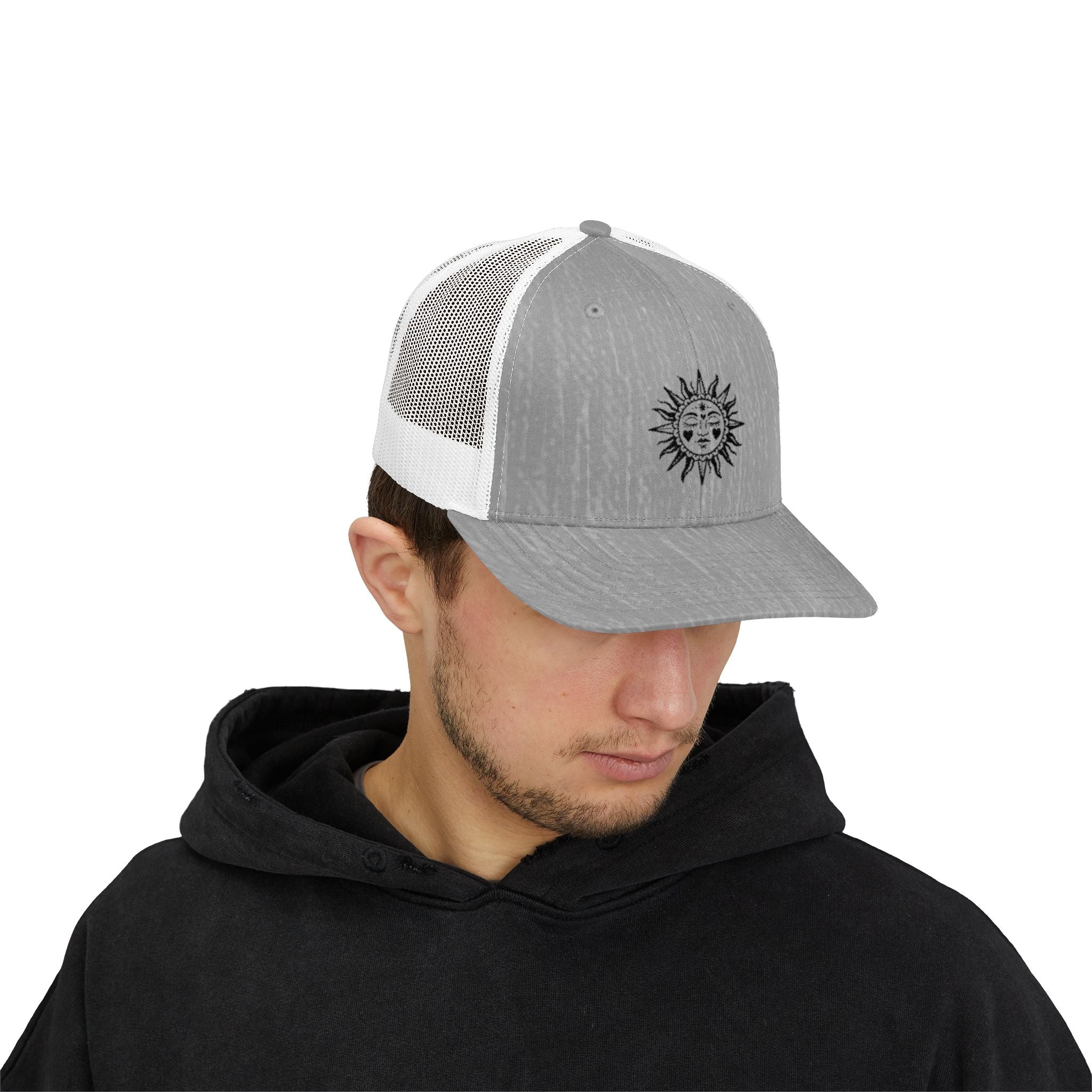 Sun Face Trucker Cap — Vintage Celestial Snapback Hat