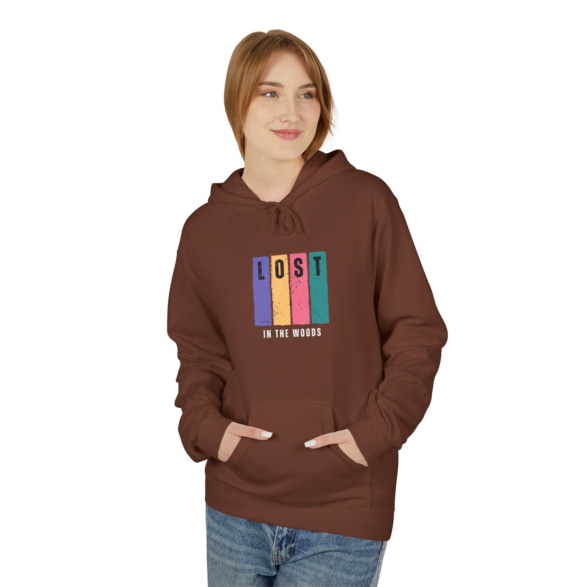 Lost in the Woods Fleece Hoodie - Unisex Midweight Sweatshirt for Outdoor Lovers