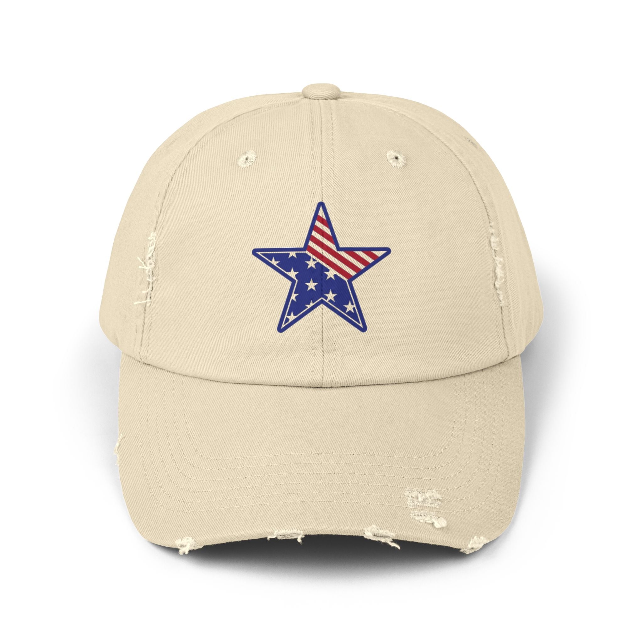 Distressed Baseball Cap with American Flag Star - Patriotic Dad Hat for 4th of July