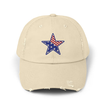 Distressed Baseball Cap with American Flag Star - Patriotic Dad Hat for 4th of July