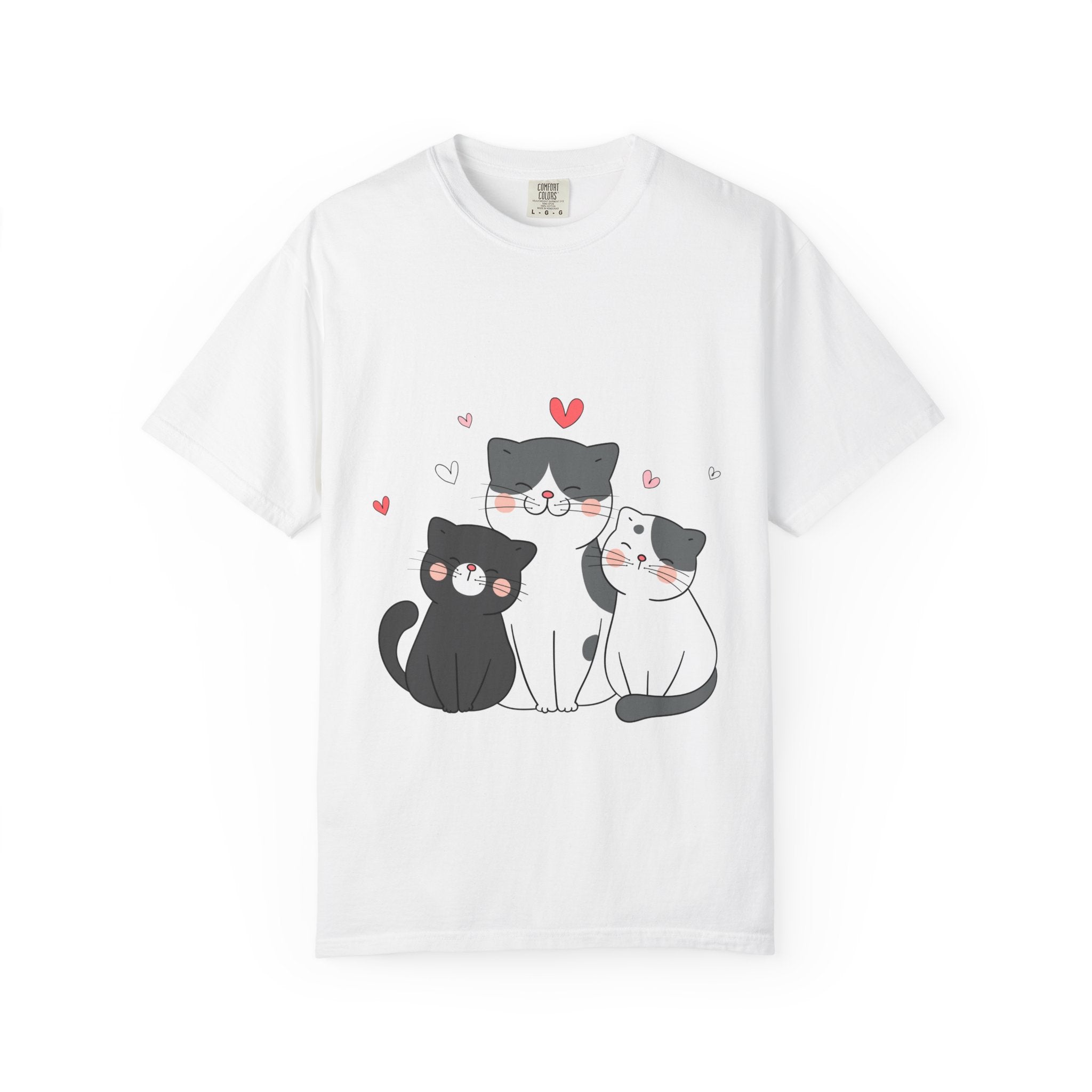Cat Trio T-Shirt — Cute Kawaii Cats with Hearts Tee
