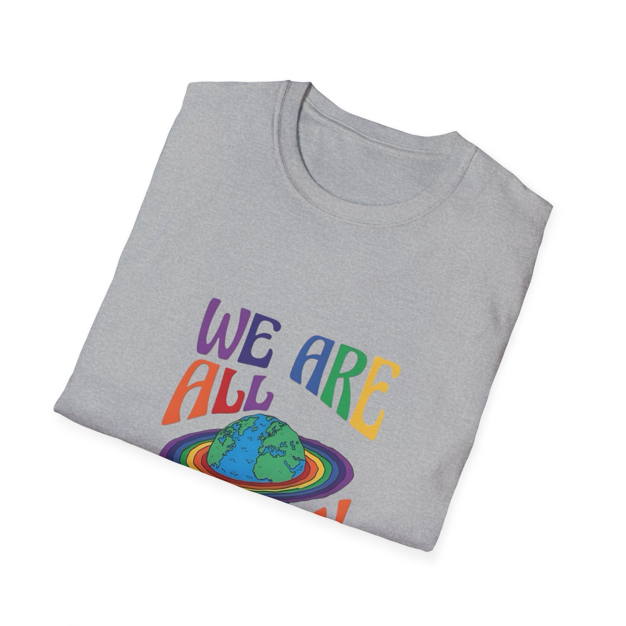 We Are All Human T-Shirt — Rainbow Earth Inclusion Tee