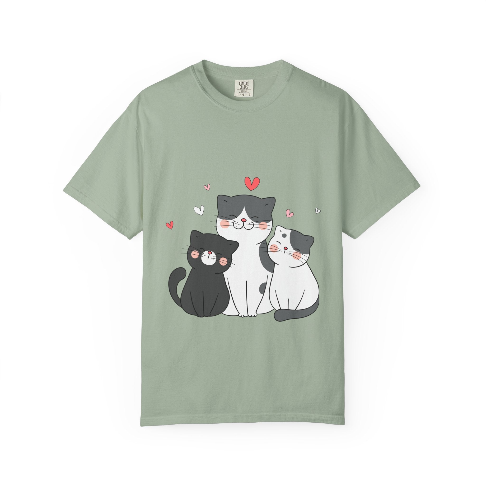 Cat Trio T-Shirt — Cute Kawaii Cats with Hearts Tee