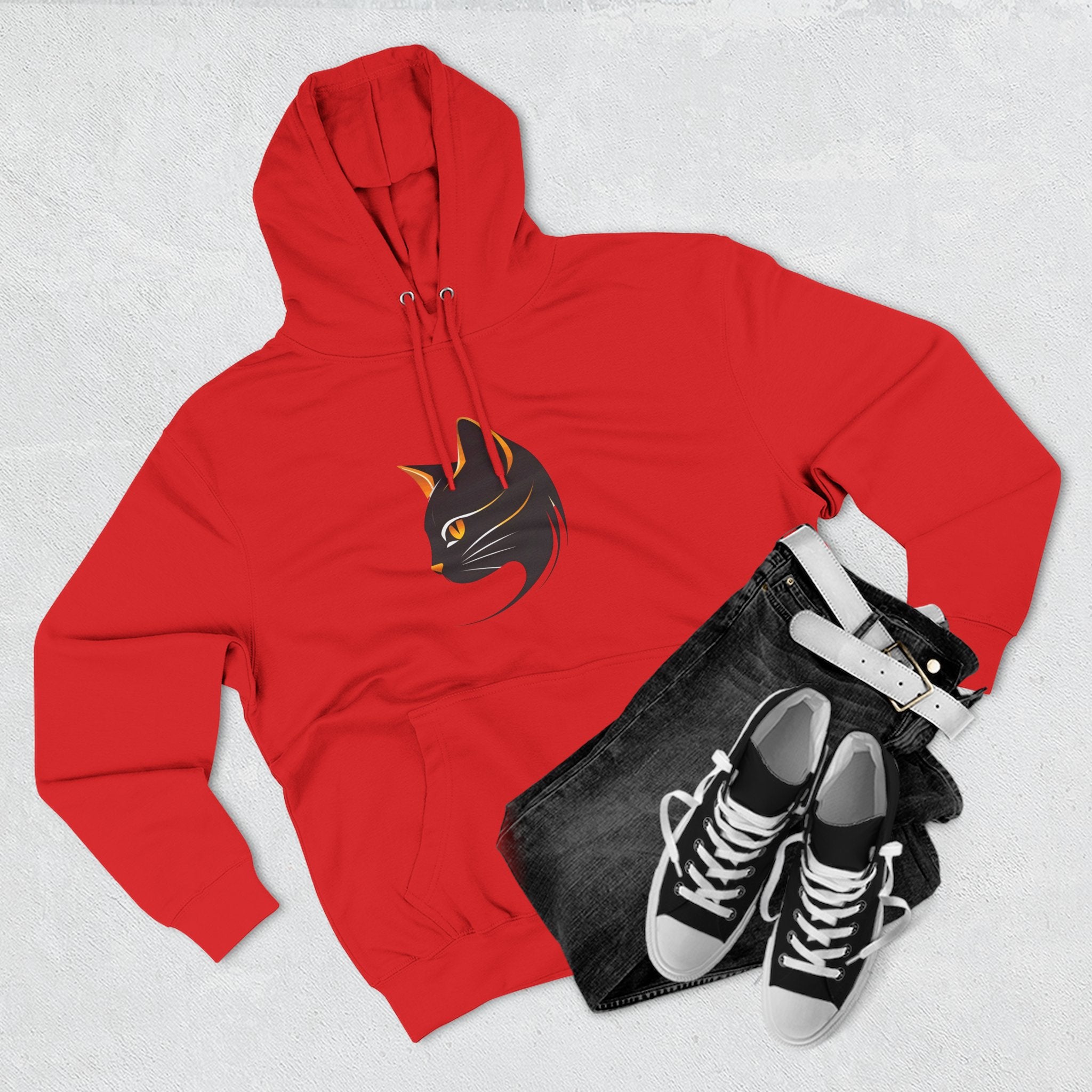 Cat Silhouette Fleece Hoodie, Cozy Cat Lover Gift, Warm Animal Hoodie, Perfect for Pet Owners, Cat-Themed Apparel