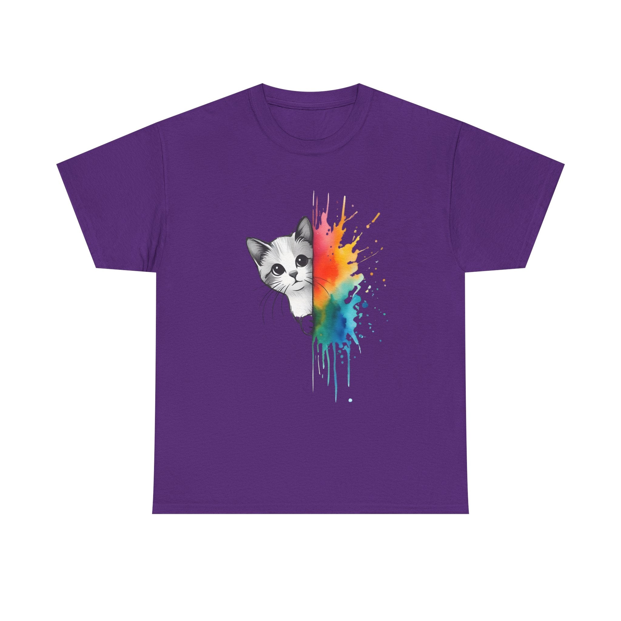 Cat-Inspired Heavy Cotton Tee, Vibrant Art T-Shirt, Gift for Cat Lovers, Fun Casual Wear, Unique Animal Graphic Tee