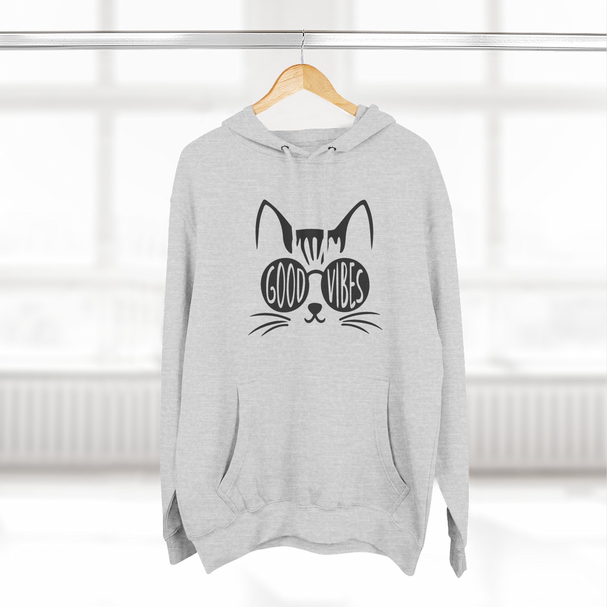 Good Vibes Cat Hoodie for Cozy Days, Cute Cat Lover Gift, Relaxed Fashion, Cat Themed Apparel, Perfect for Casual Wear