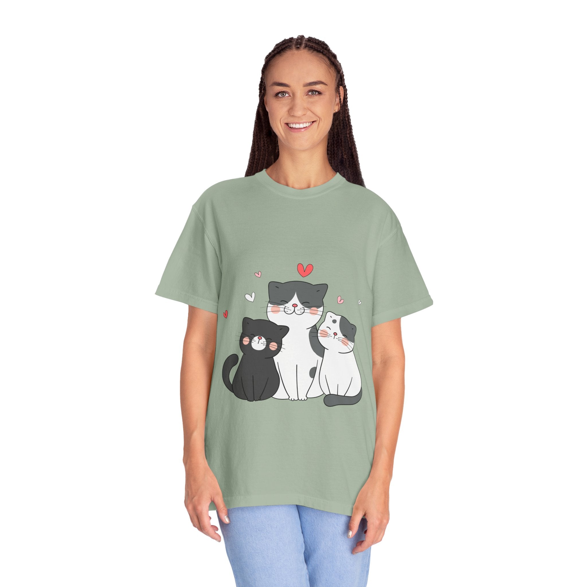 Cat Trio T-Shirt — Cute Kawaii Cats with Hearts Tee