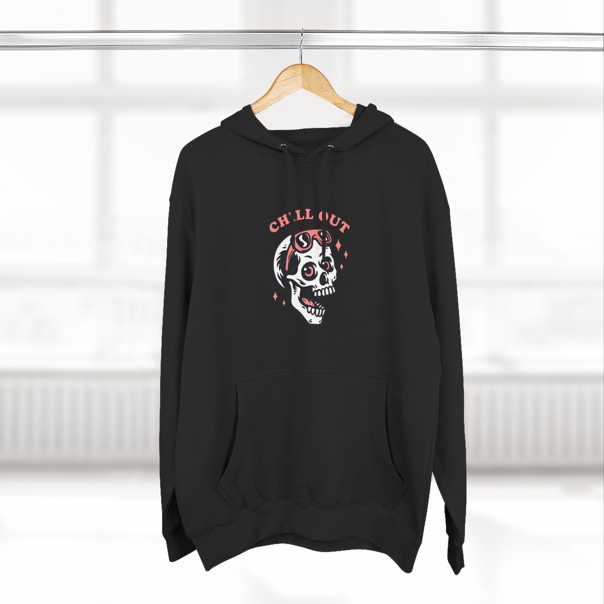 Chill Out Skull Fleece Hoodie for Comfort Lovers, Casual Streetwear, Unique Gift, Halloween Cozy Apparel, Scary Fun Clothing