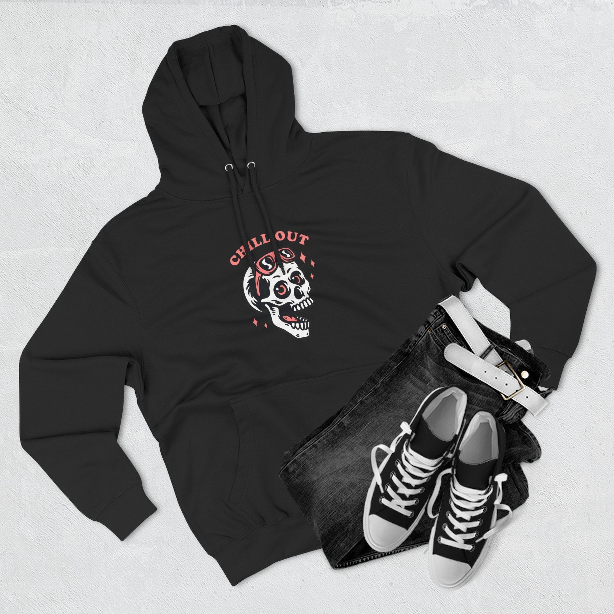 Chill Out Skull Fleece Hoodie for Comfort Lovers, Casual Streetwear, Unique Gift, Halloween Cozy Apparel, Scary Fun Clothing