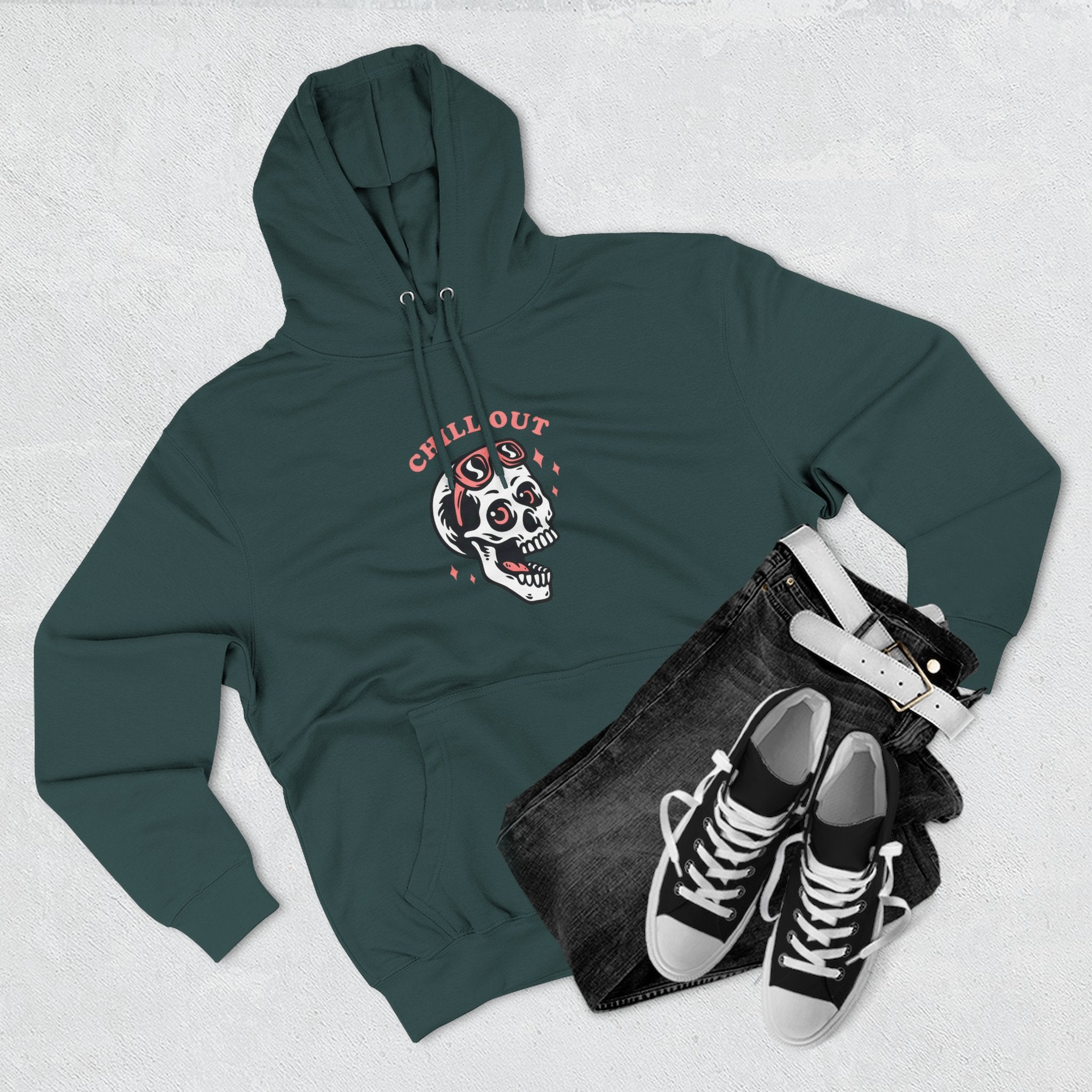 Chill Out Skull Fleece Hoodie for Comfort Lovers, Casual Streetwear, Unique Gift, Halloween Cozy Apparel, Scary Fun Clothing