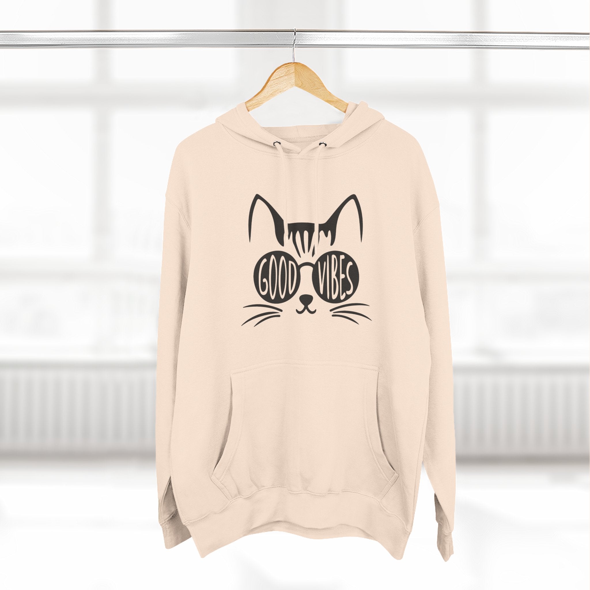 Good Vibes Cat Hoodie for Cozy Days, Cute Cat Lover Gift, Relaxed Fashion, Cat Themed Apparel, Perfect for Casual Wear