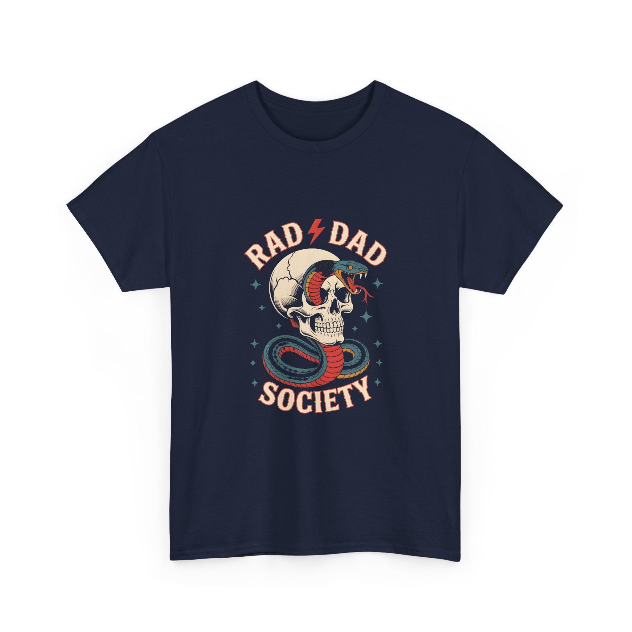 Rad Dad Society Unisex Heavy Cotton Tee, Cool Dad Gift, Vintage Skull Shirt, Perfect for Father's Day, Casual Wear, Fun Gift Idea