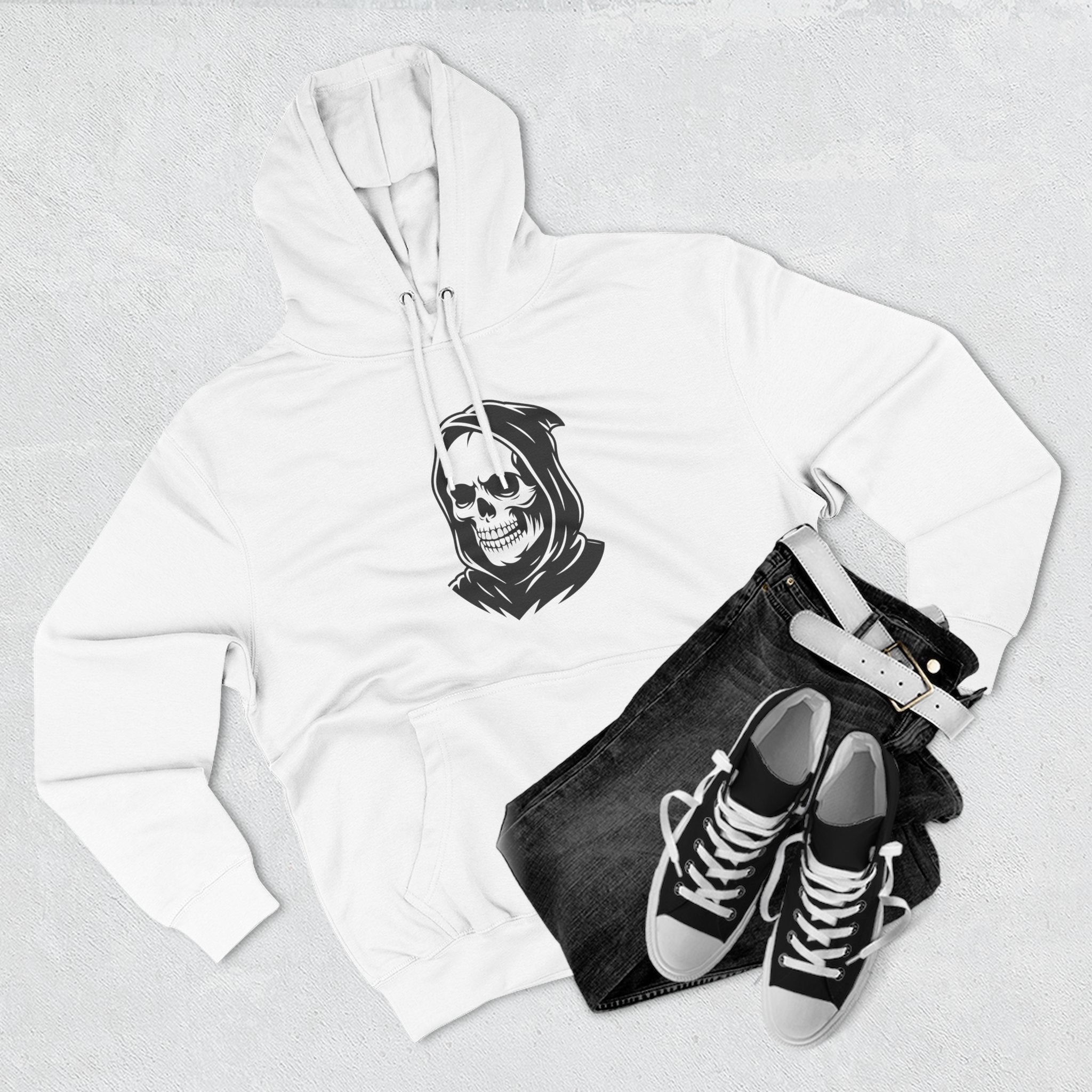 Grim Reaper Fleece Hoodie, Cozy Streetwear, Halloween Apparel, Casual Gift for Him/Her, Graphic Hoodie