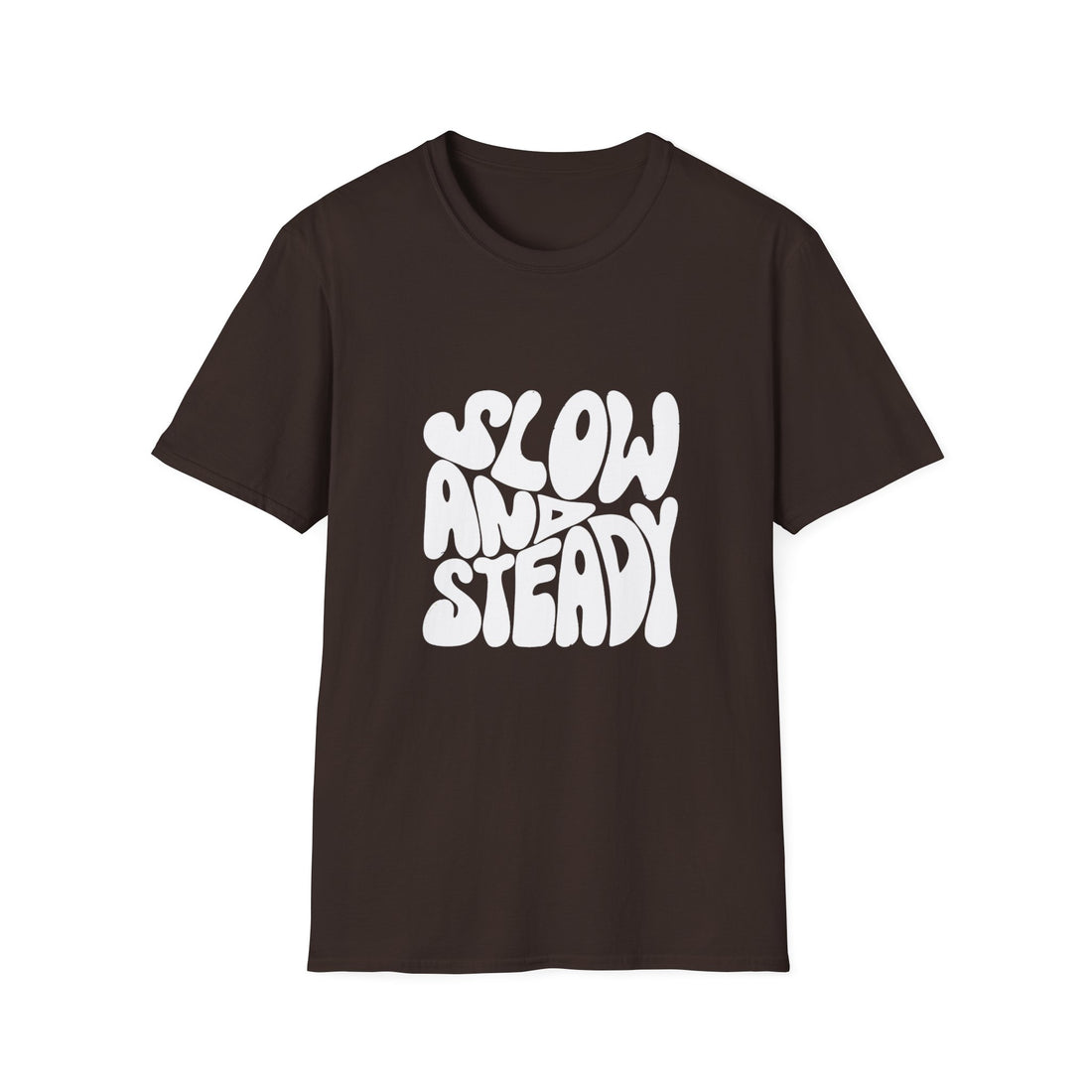 Slow and Steady T-Shirt — Retro Bubble Letter Motivational Tee