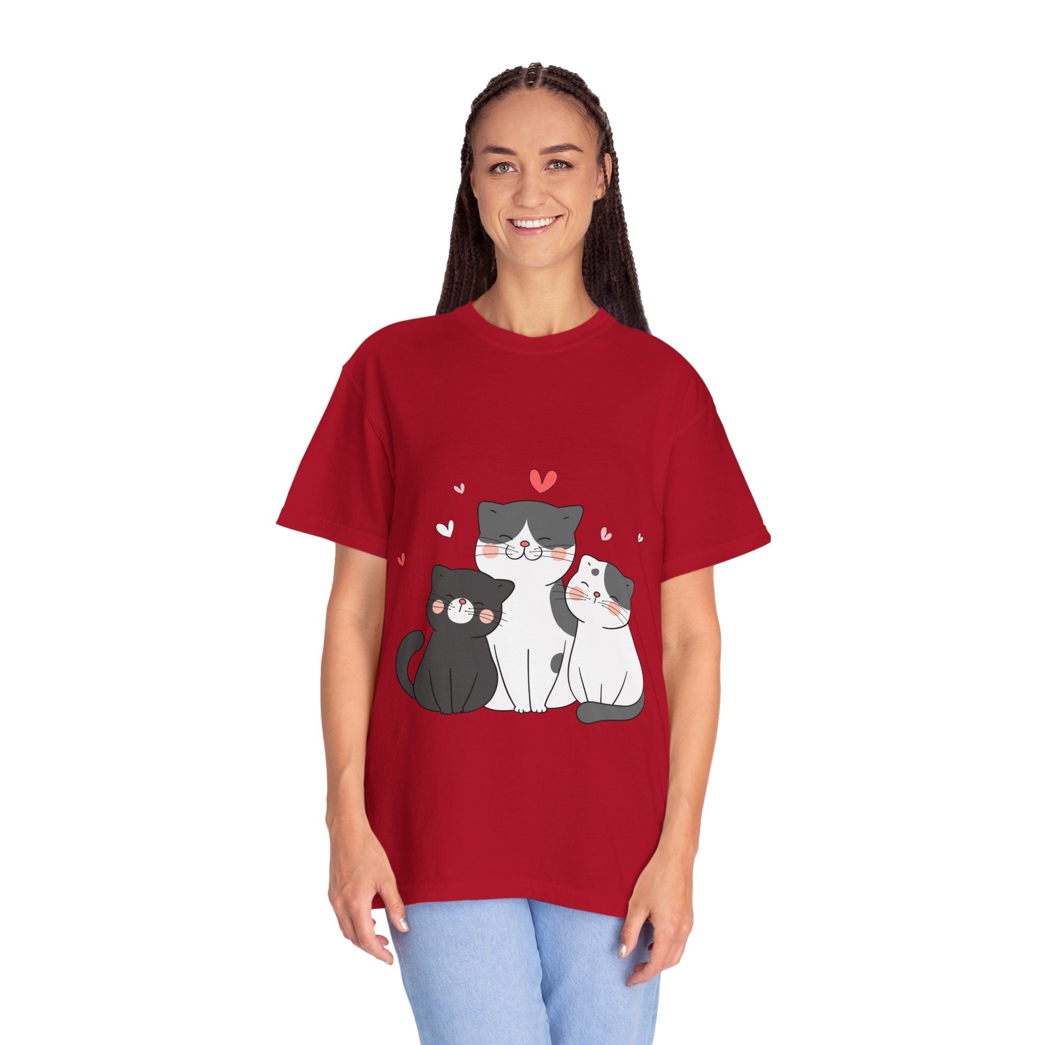 Cat Trio T-Shirt — Cute Kawaii Cats with Hearts Tee