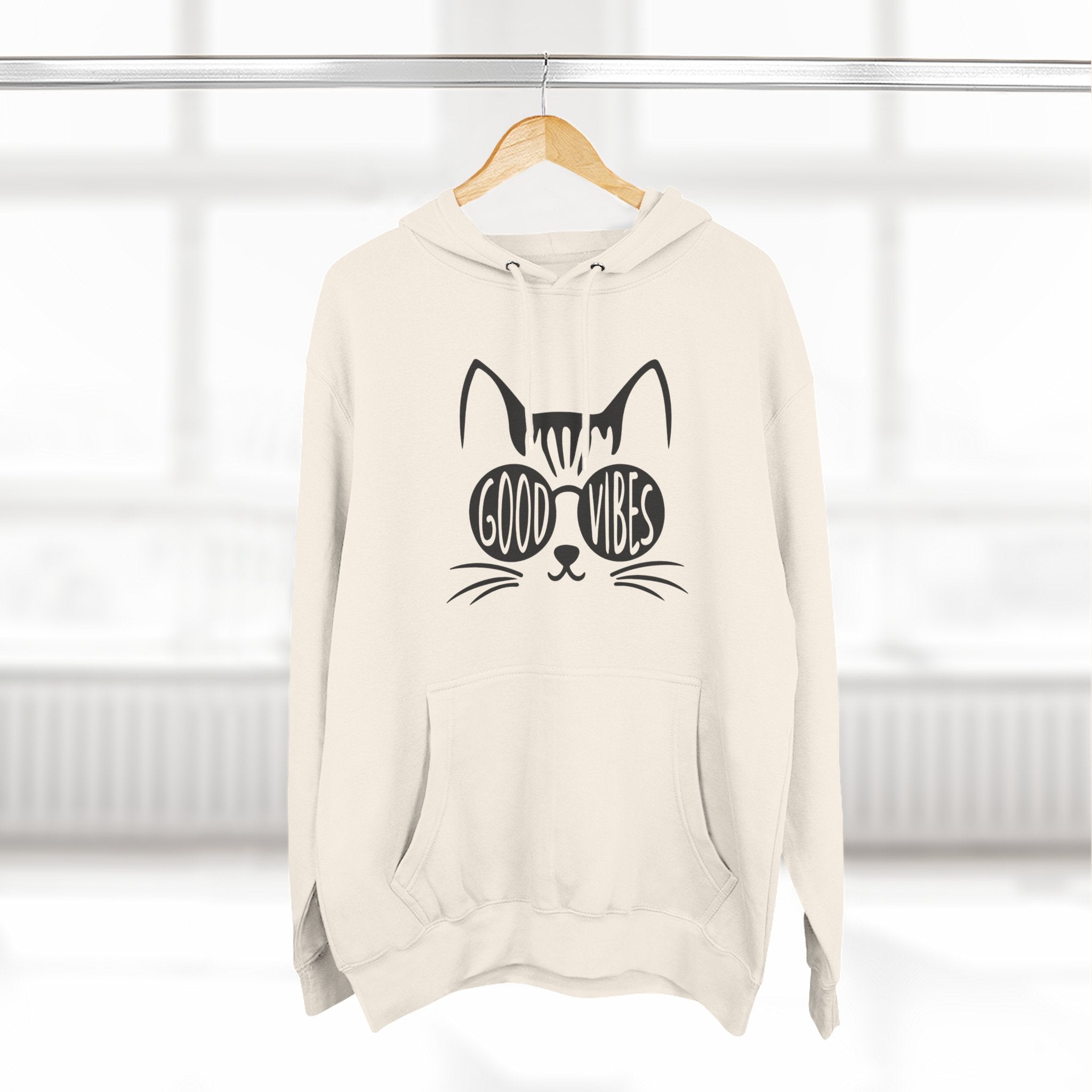 Good Vibes Cat Hoodie for Cozy Days, Cute Cat Lover Gift, Relaxed Fashion, Cat Themed Apparel, Perfect for Casual Wear