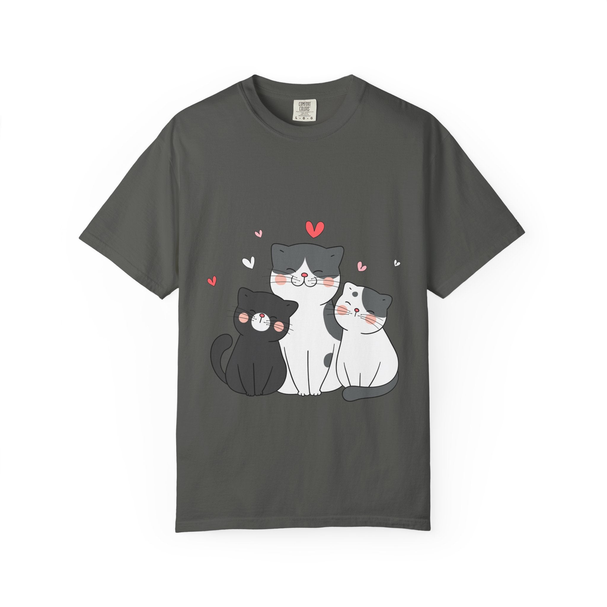 Cat Trio T-Shirt — Cute Kawaii Cats with Hearts Tee