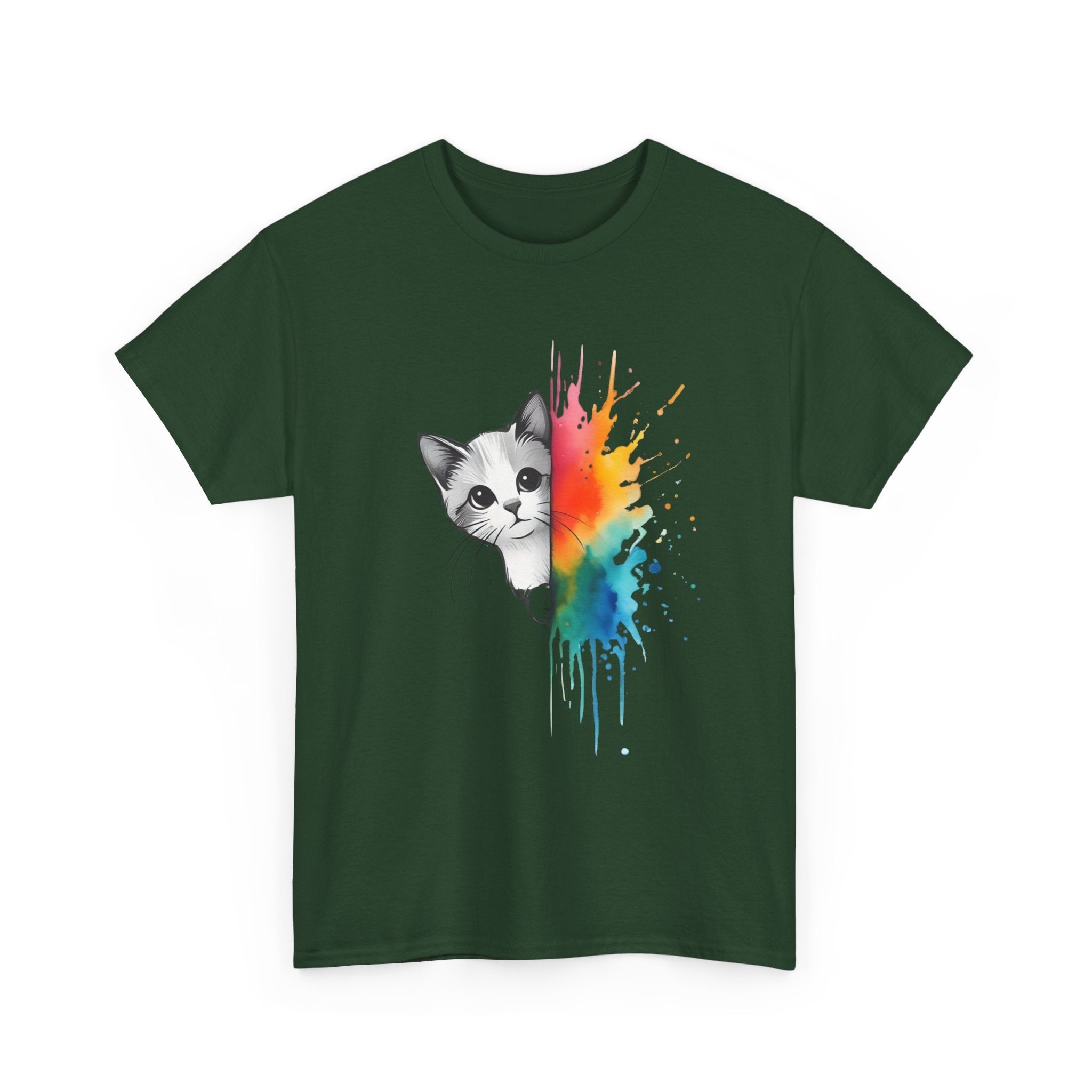 Cat-Inspired Heavy Cotton Tee, Vibrant Art T-Shirt, Gift for Cat Lovers, Fun Casual Wear, Unique Animal Graphic Tee