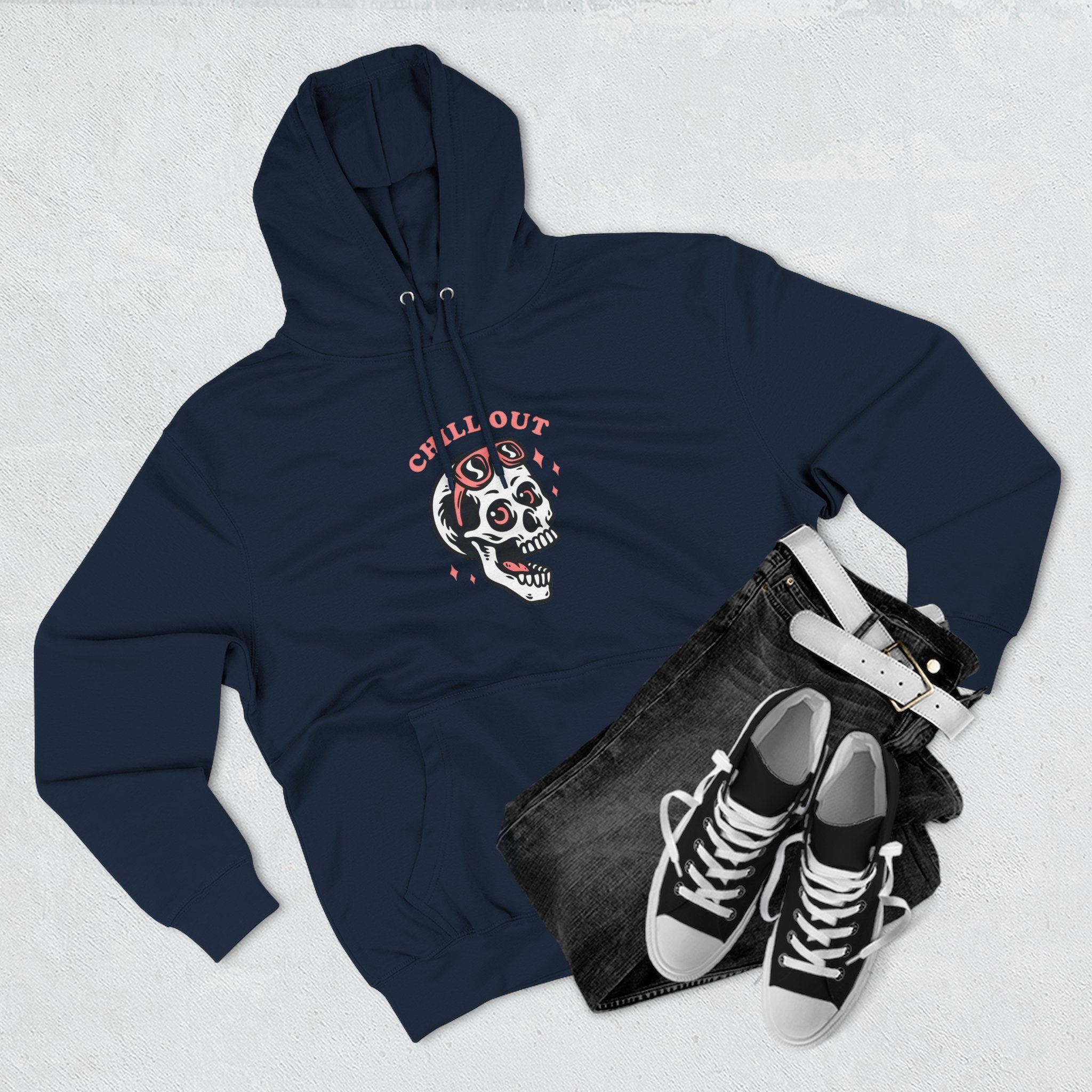 Chill Out Skull Fleece Hoodie for Comfort Lovers, Casual Streetwear, Unique Gift, Halloween Cozy Apparel, Scary Fun Clothing