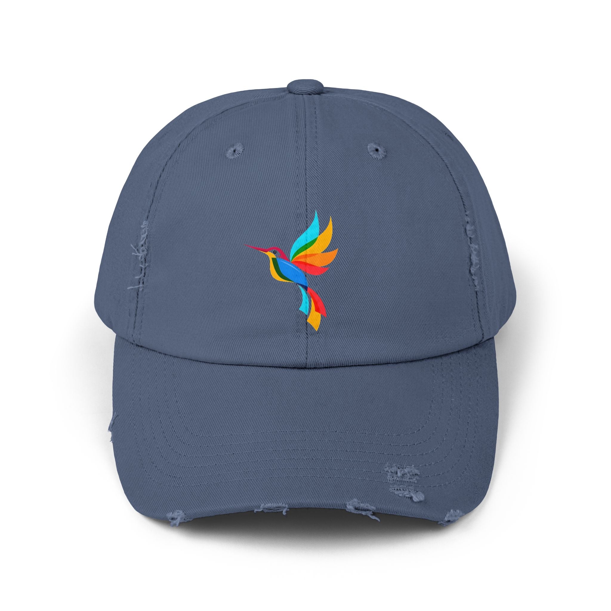 Colorful Hummingbird Unisex Distressed Cap, Casual Summer Hat, Trendy Dad Hat, Outdoor Accessories, Gift for Nature Lovers