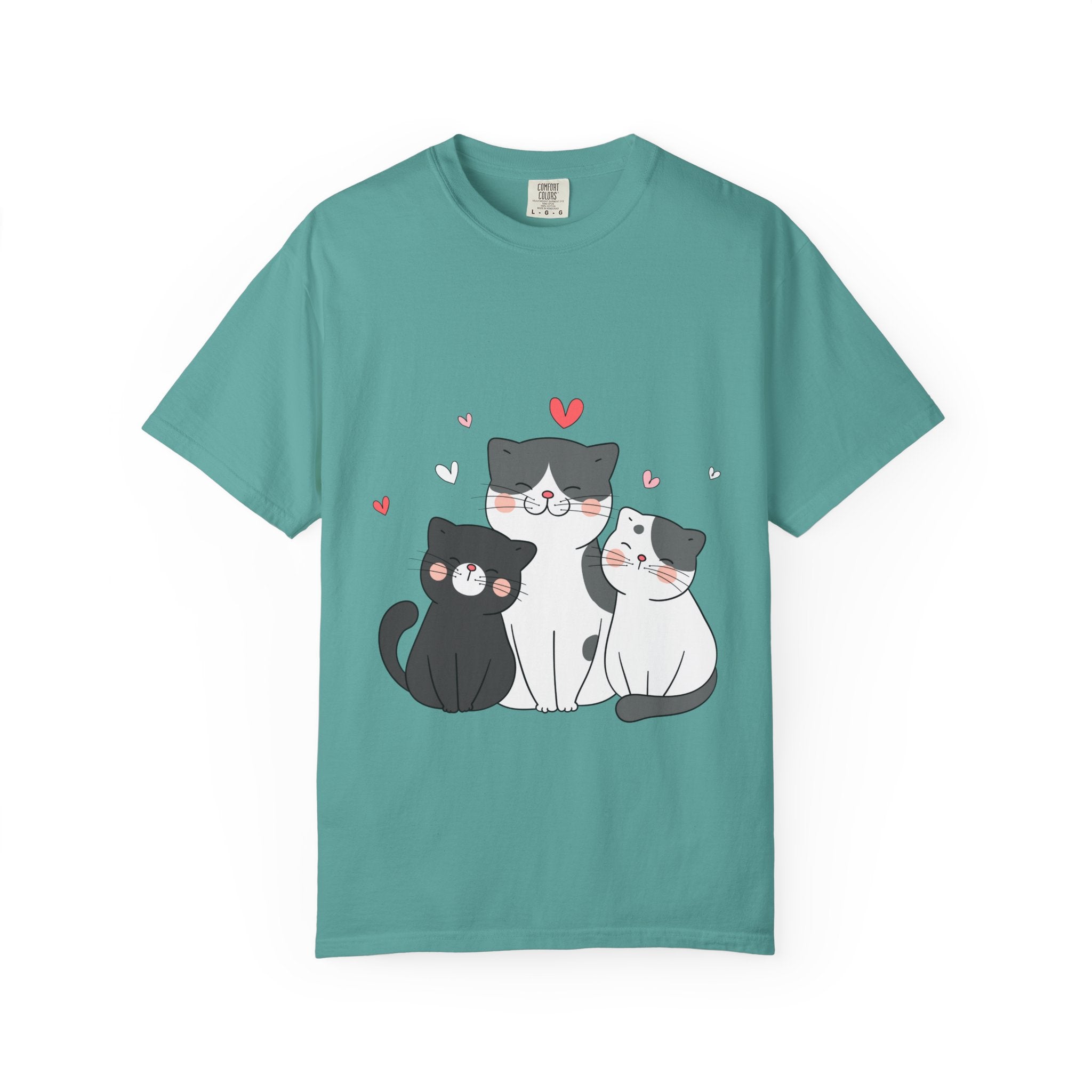 Cat Trio T-Shirt — Cute Kawaii Cats with Hearts Tee