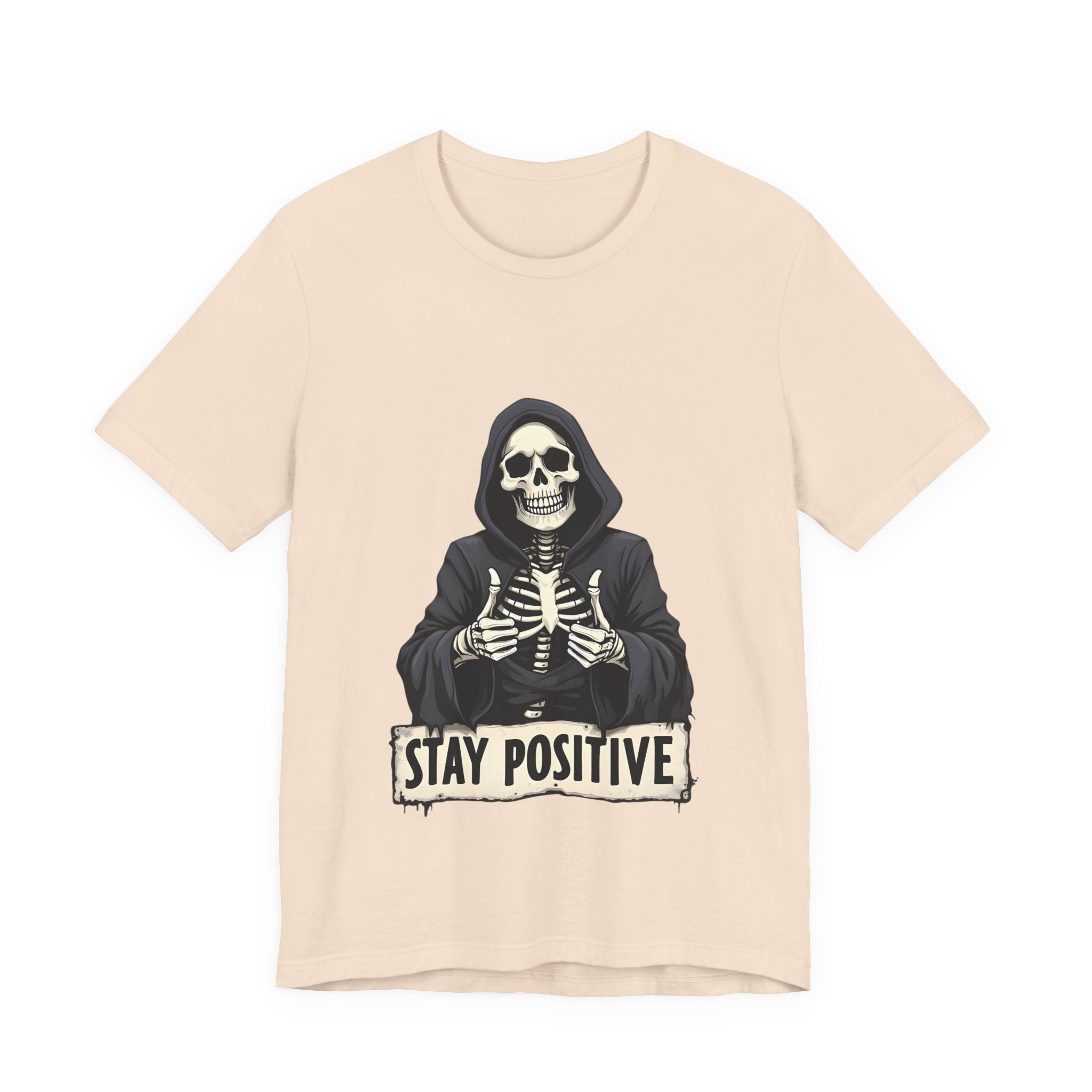 Unisex Skeleton Tee - Stay Positive Graphic T-Shirt, Halloween Apparel, Unique Gift for Friends, Casual Wear, Trendy Graphics