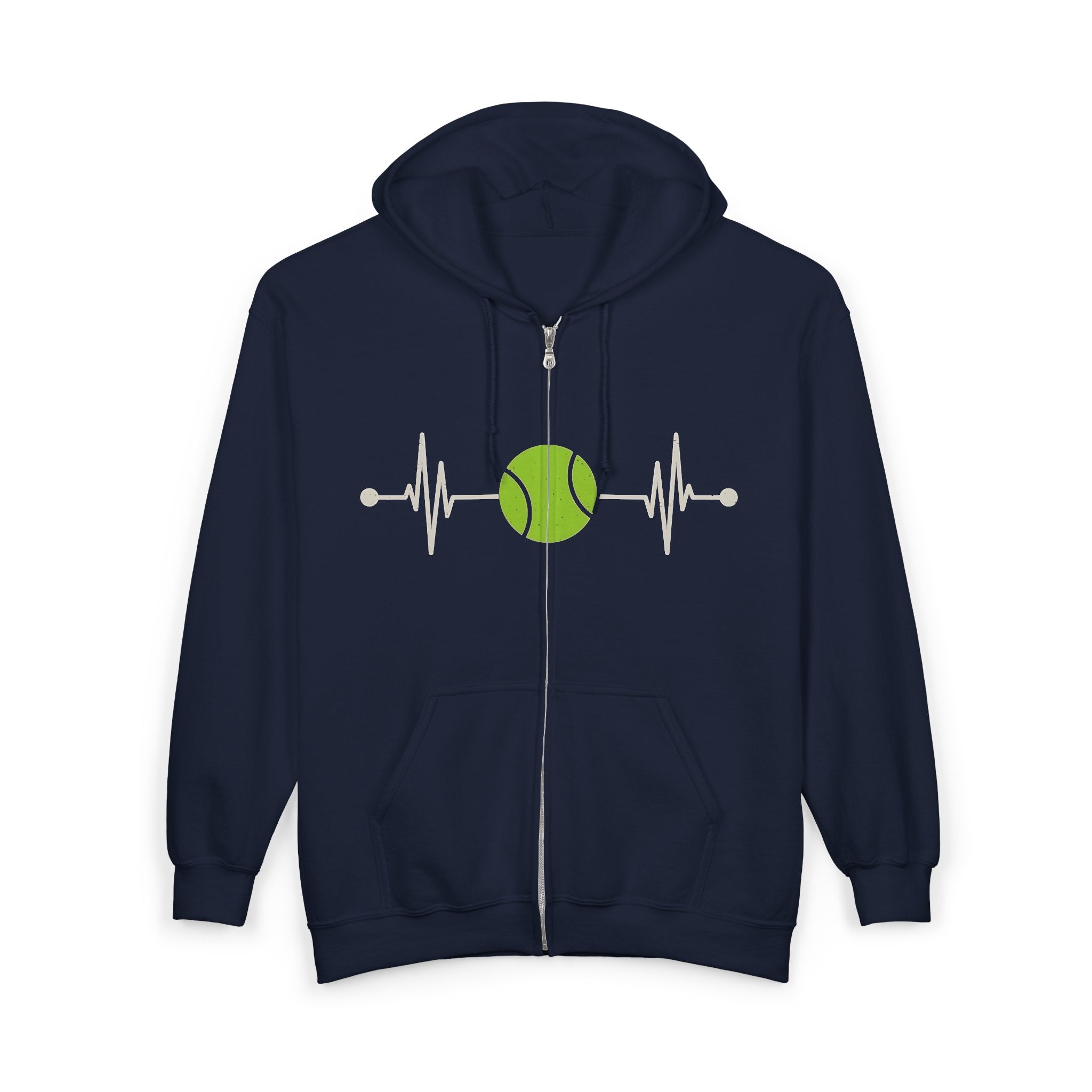 Tennis Heartbeat Zip Hoodie — Tennis Ball EKG Design