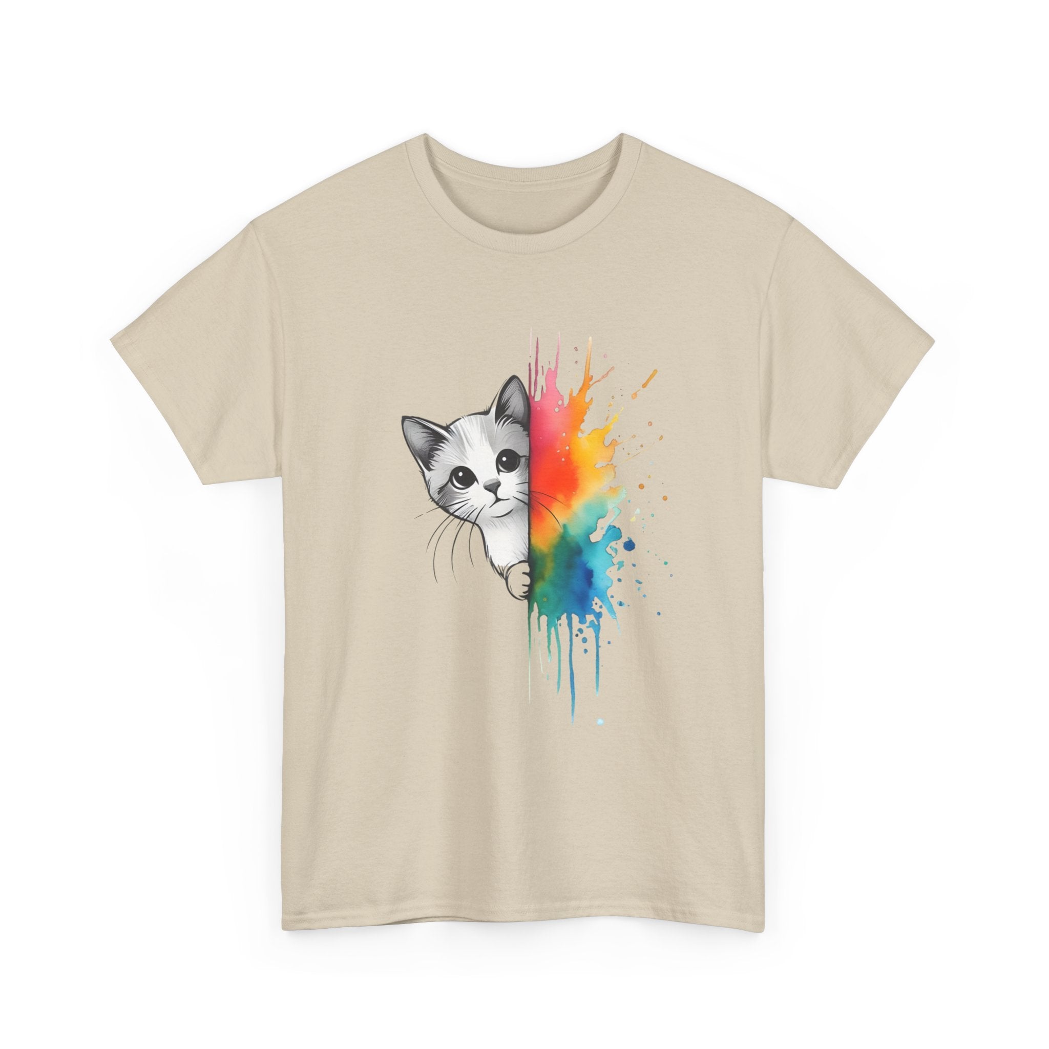 Cat-Inspired Heavy Cotton Tee, Vibrant Art T-Shirt, Gift for Cat Lovers, Fun Casual Wear, Unique Animal Graphic Tee