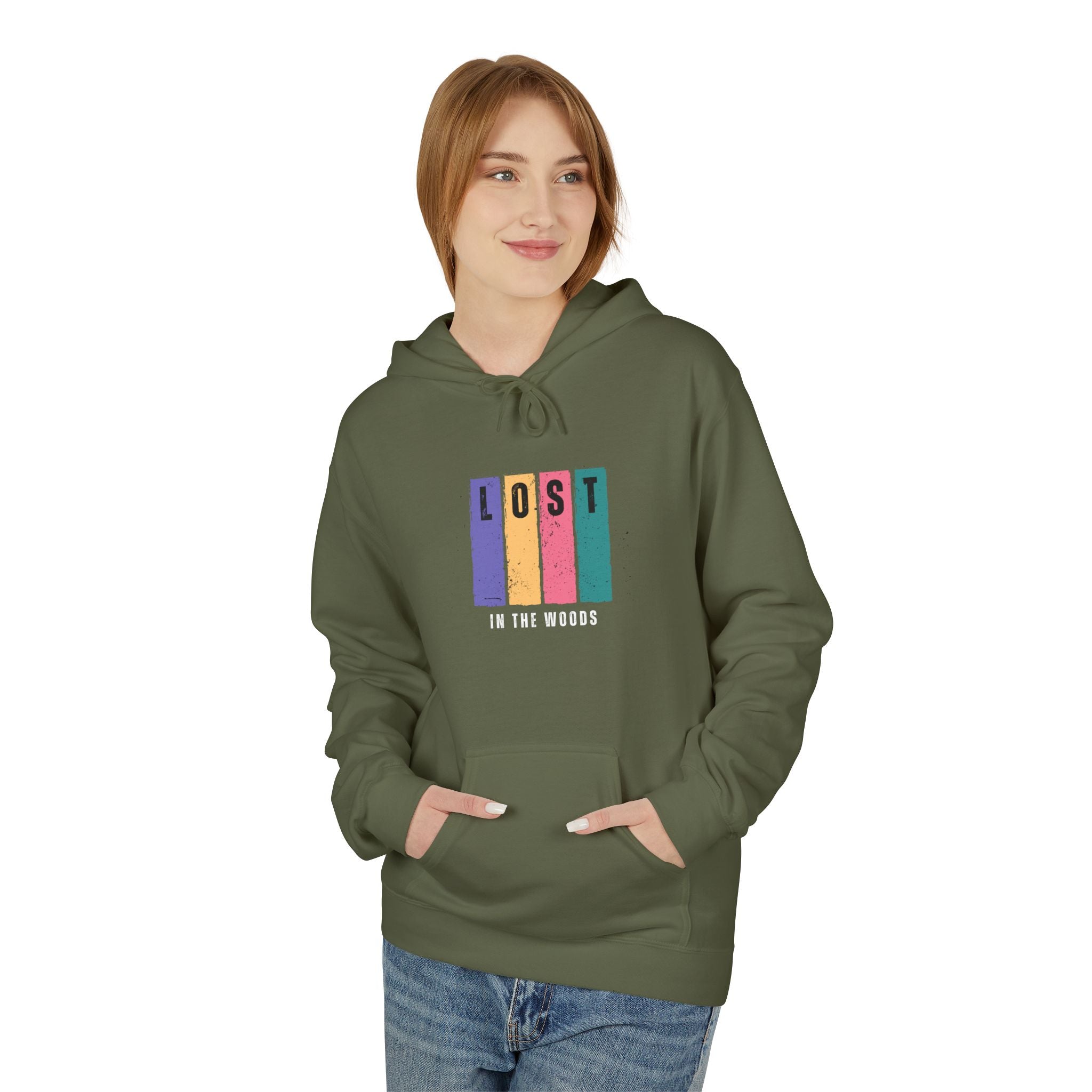 Lost in the Woods Fleece Hoodie - Unisex Midweight Sweatshirt for Outdoor Lovers