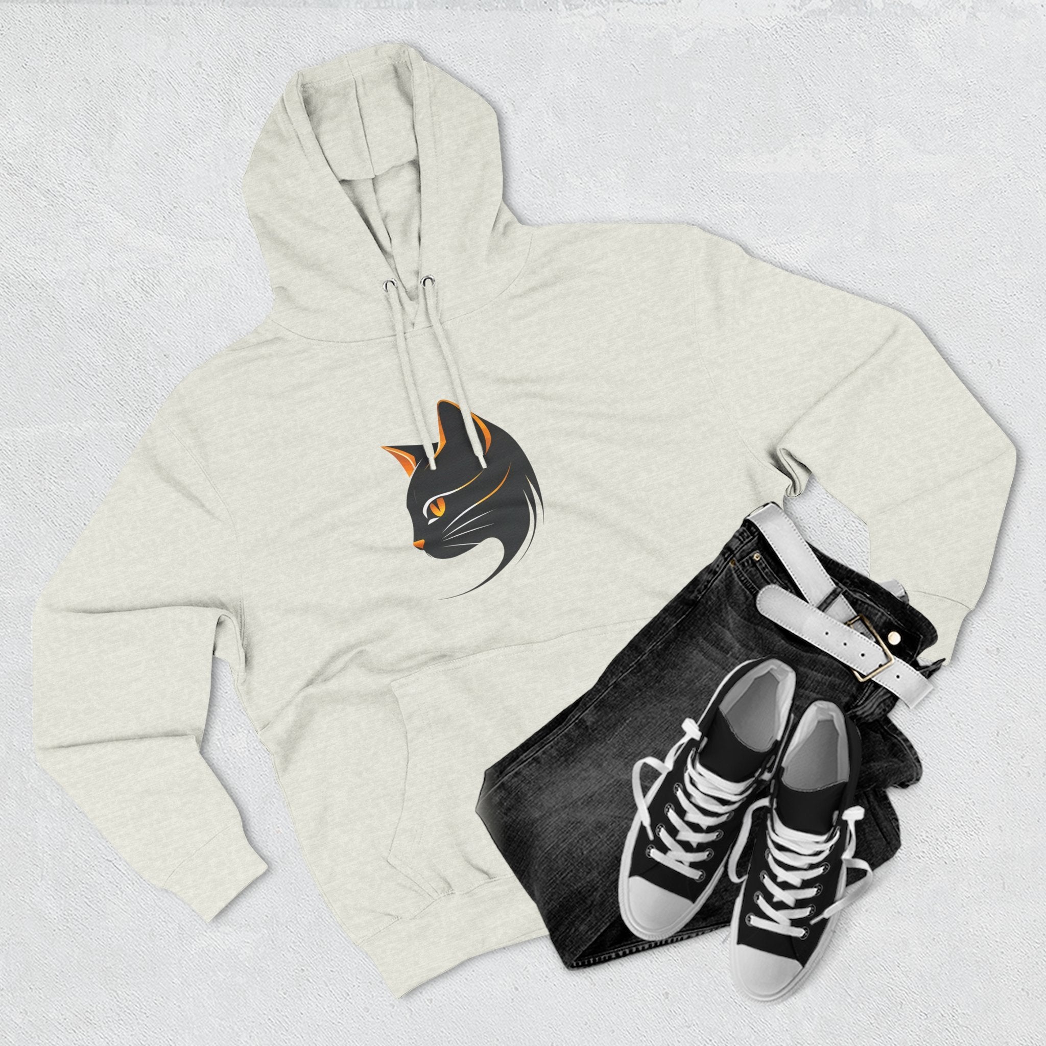 Cat Silhouette Fleece Hoodie, Cozy Cat Lover Gift, Warm Animal Hoodie, Perfect for Pet Owners, Cat-Themed Apparel