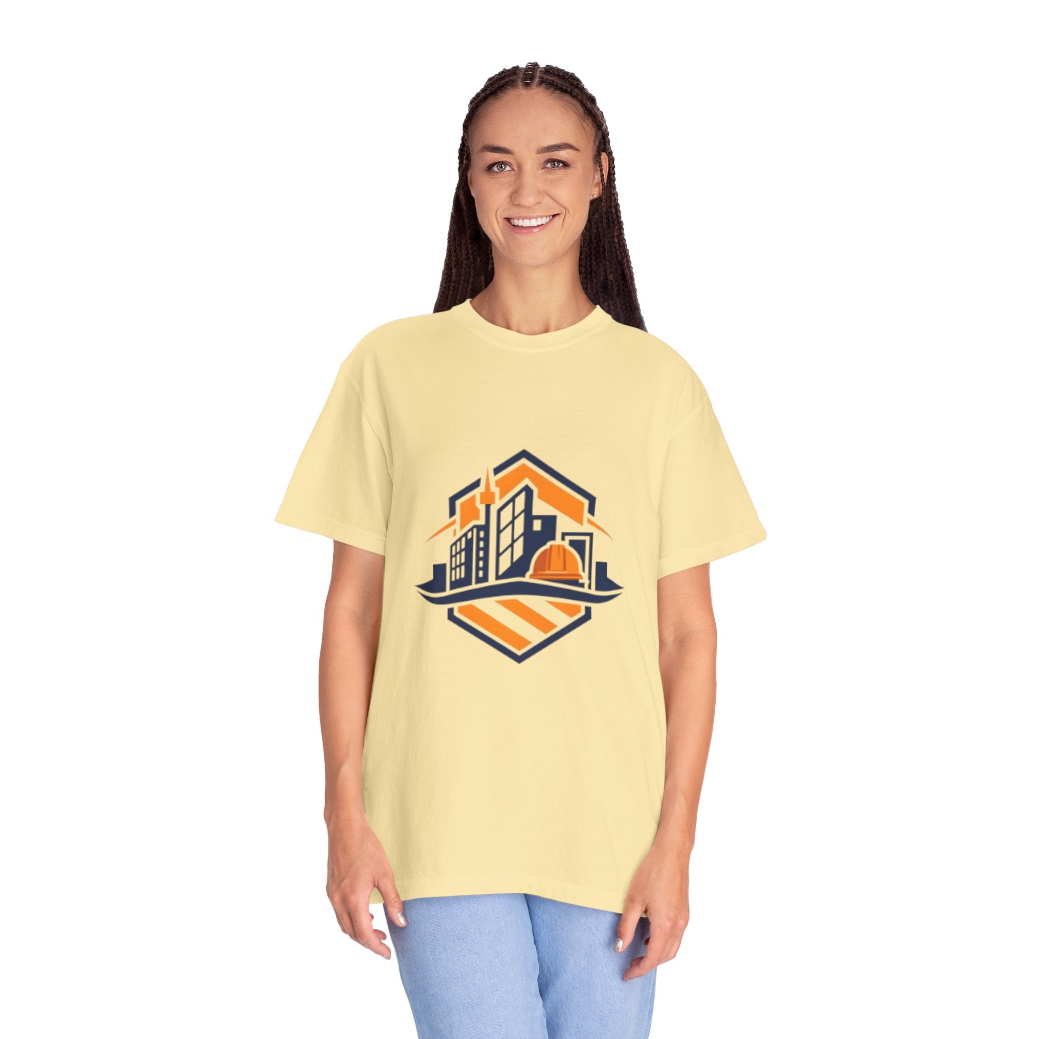 Real Estate Logo T-Shirt — Modern Cityscape Home Builder Graphic Tee