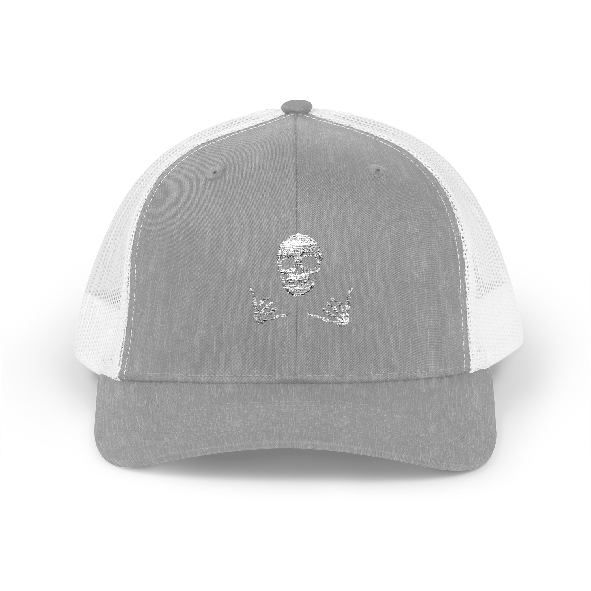 Skull Shaka Snapback Trucker Cap — Rhinestone Skull & Shaka Hands Trucker Hat