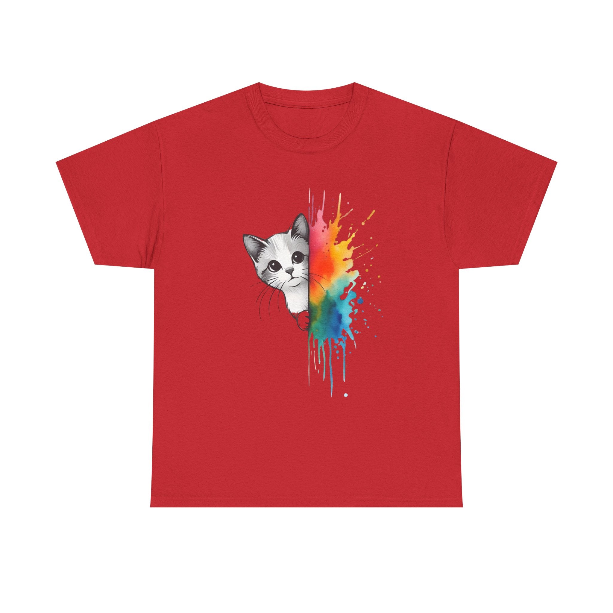 Cat-Inspired Heavy Cotton Tee, Vibrant Art T-Shirt, Gift for Cat Lovers, Fun Casual Wear, Unique Animal Graphic Tee