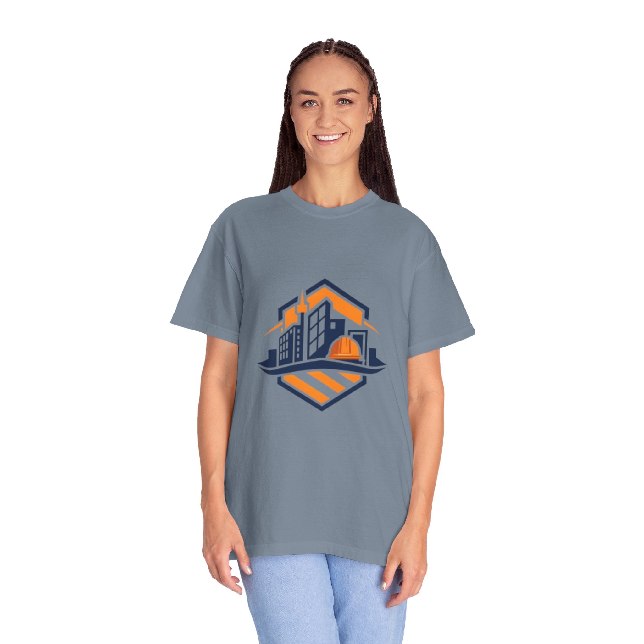 Real Estate Logo T-Shirt — Modern Cityscape Home Builder Graphic Tee