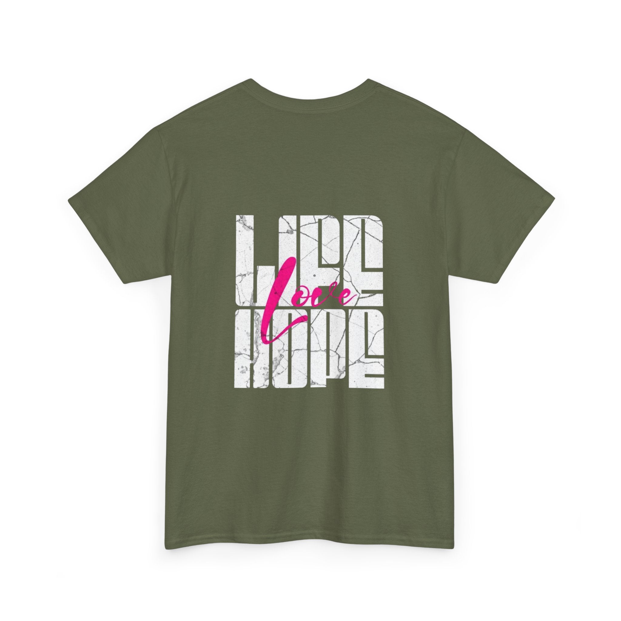 Graphic Tee — 'Here' Block Letter Design with Abstract Faces
