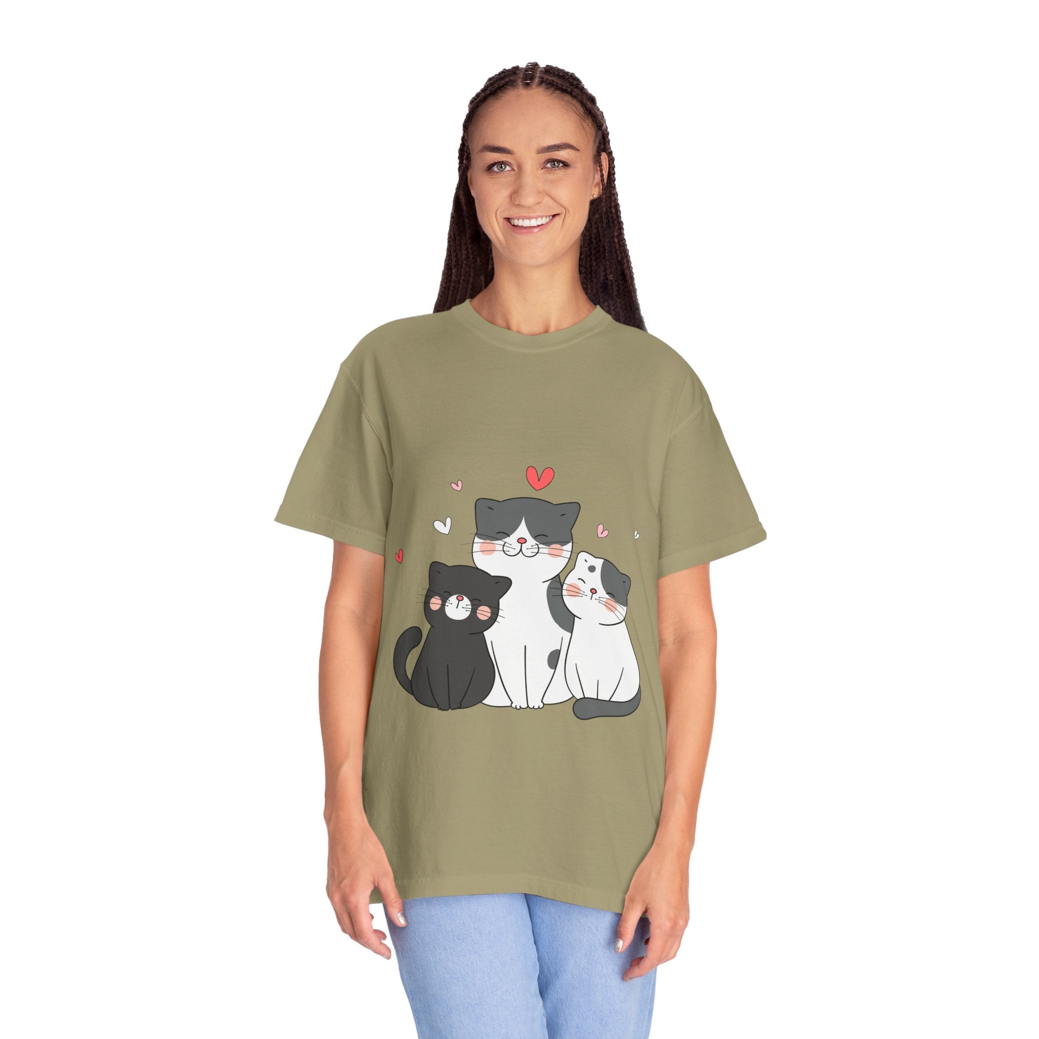 Cat Trio T-Shirt — Cute Kawaii Cats with Hearts Tee