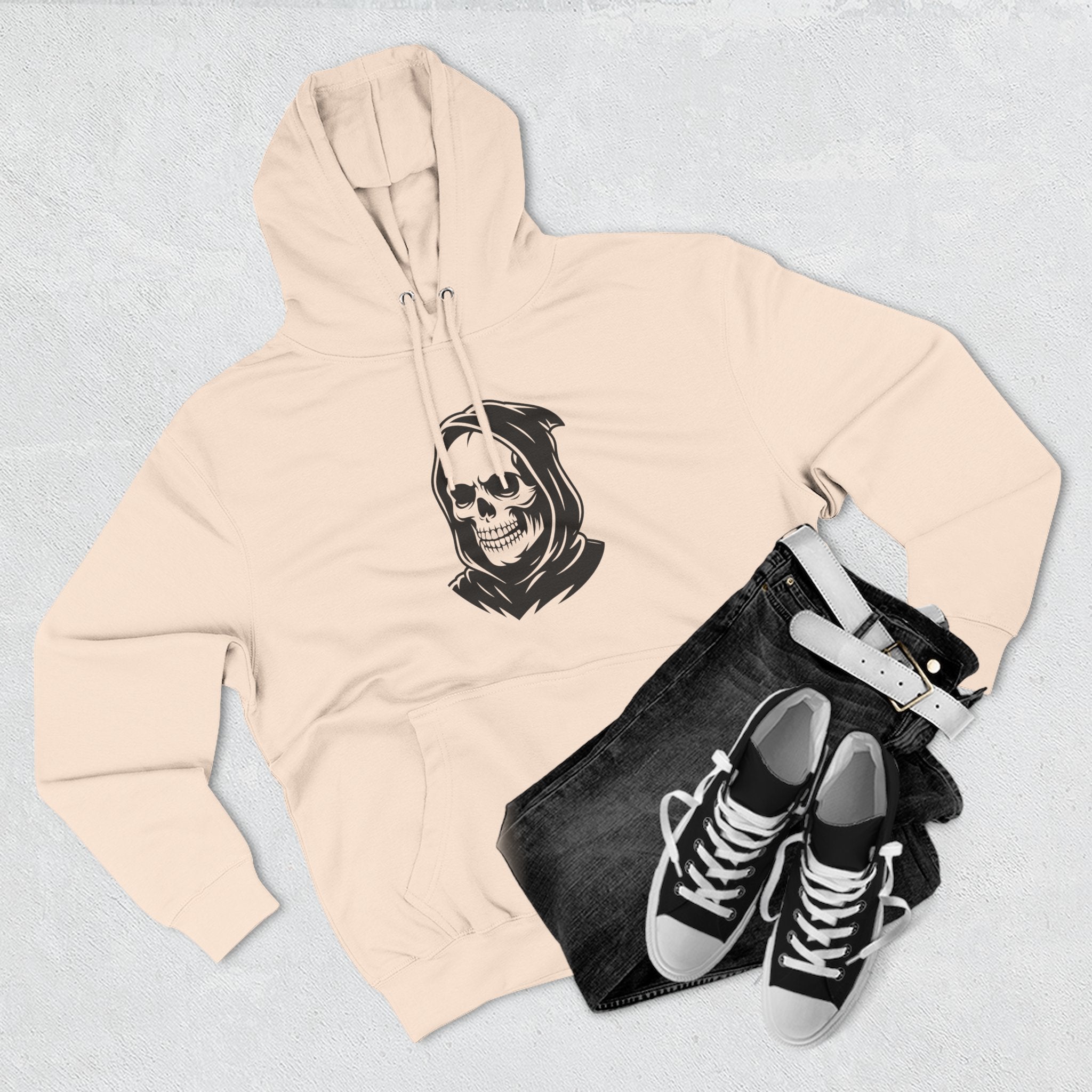 Grim Reaper Fleece Hoodie, Cozy Streetwear, Halloween Apparel, Casual Gift for Him/Her, Graphic Hoodie