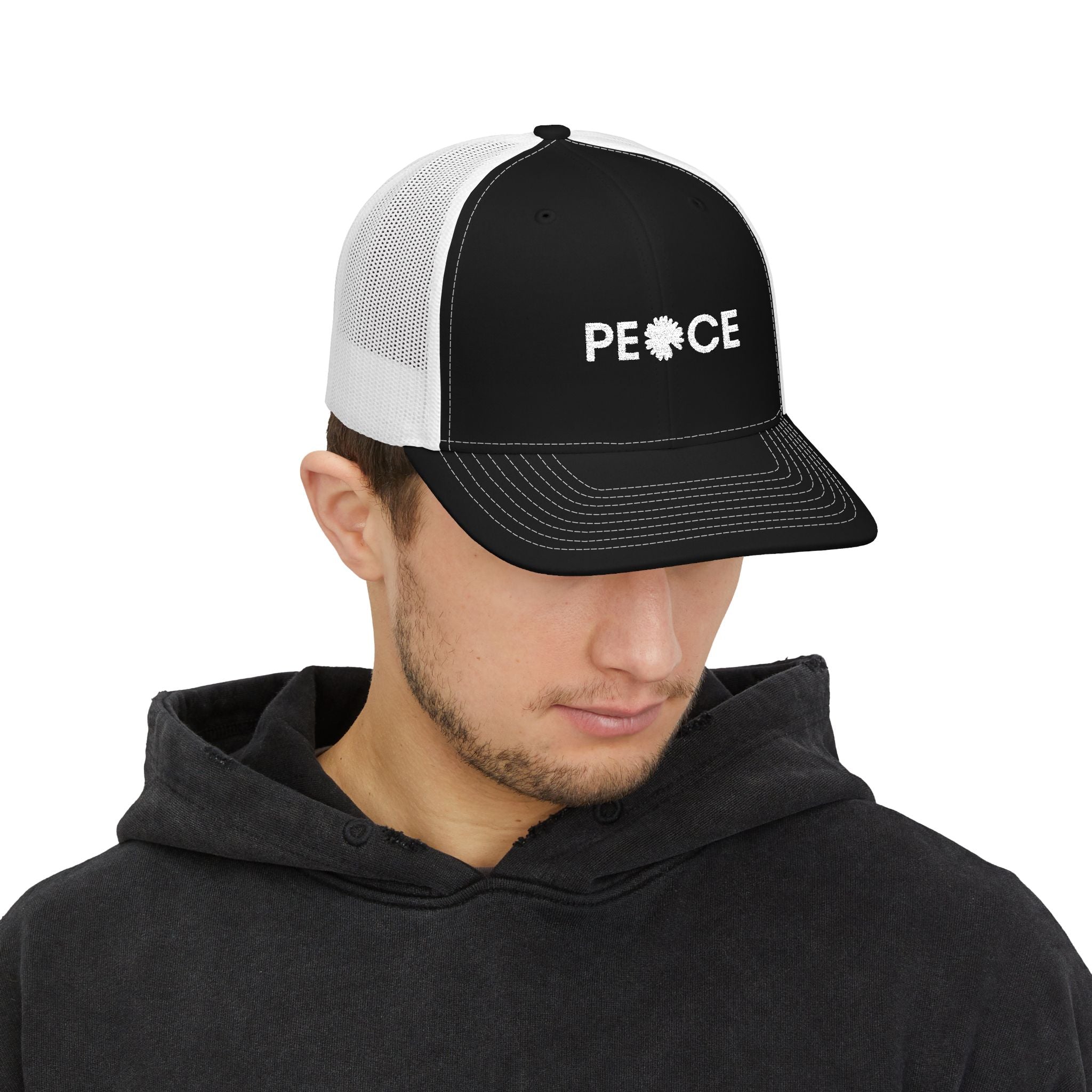 Peace Daisy Embroidered Trucker Cap