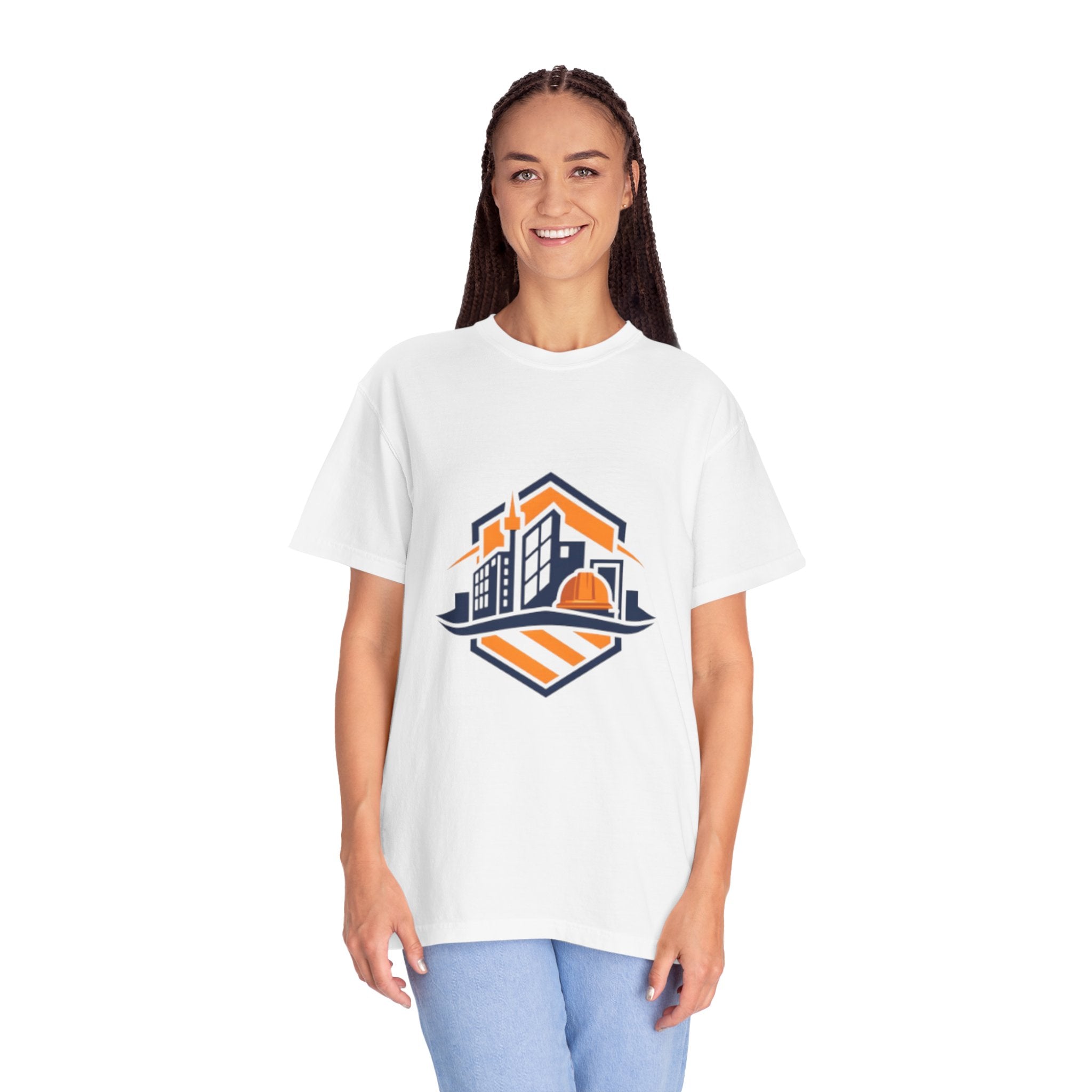 Real Estate Logo T-Shirt — Modern Cityscape Home Builder Graphic Tee