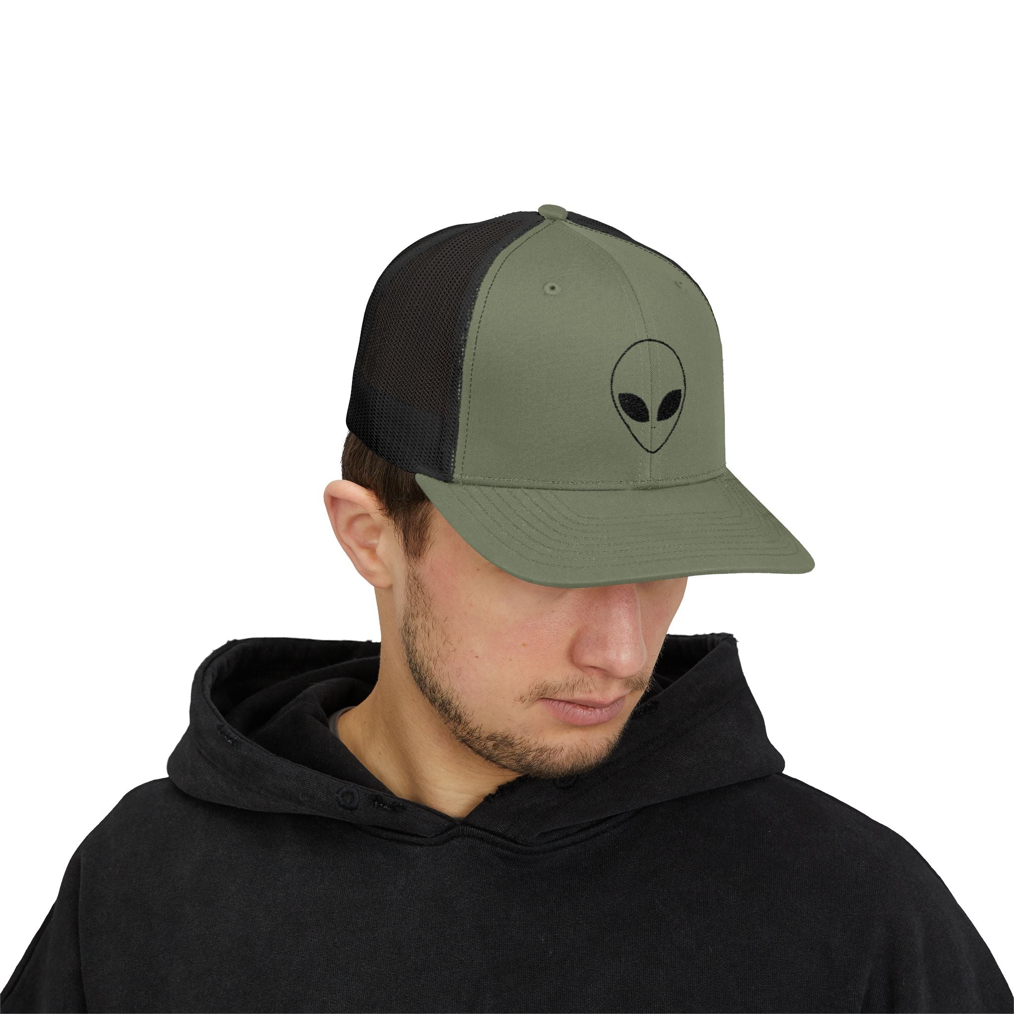 Alien Embroidered Snapback Trucker Cap, Cool Hat, Unique Gift for UFO Lovers, Casual Wear, Festival Fashion, Fun Accessory