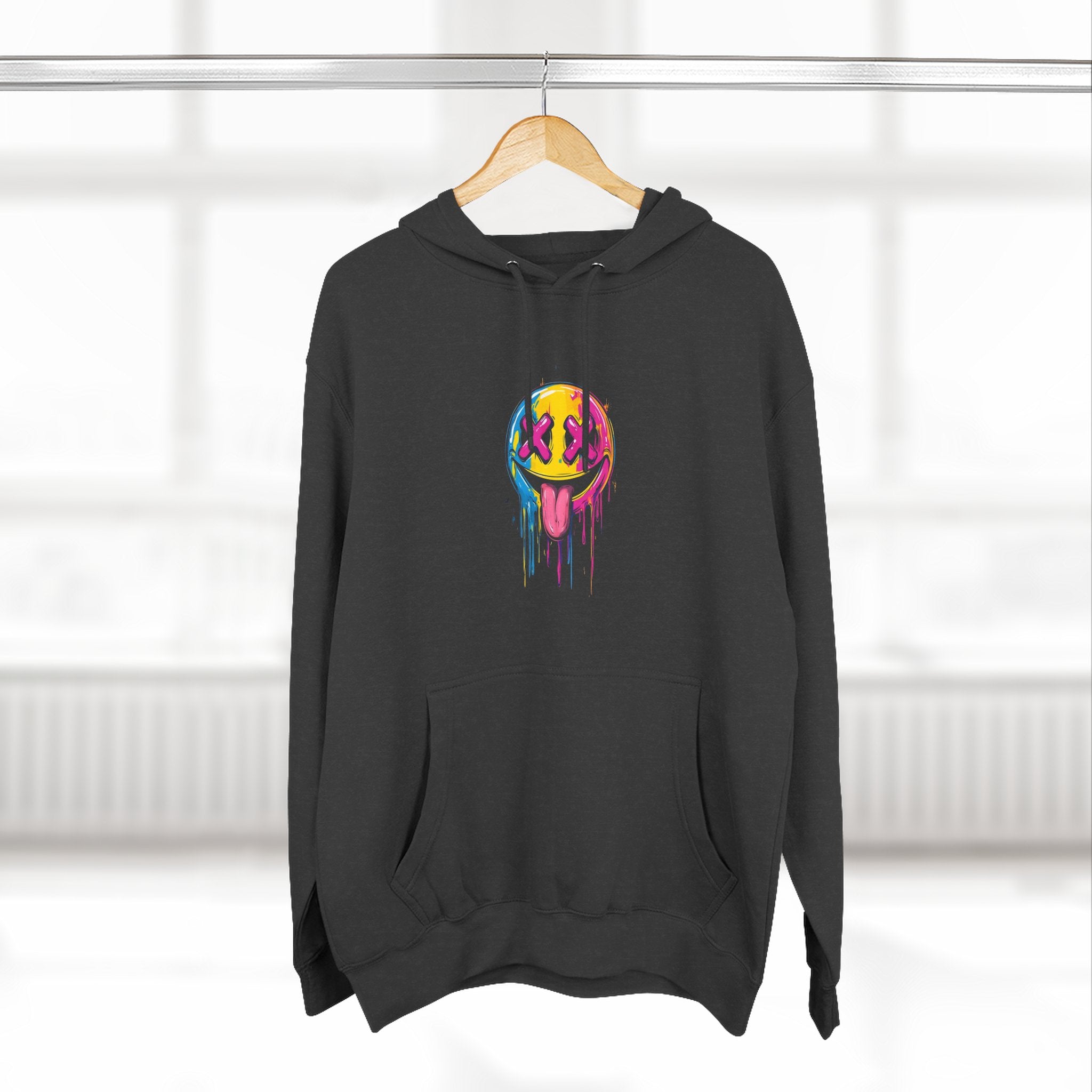 Colorful Drippy Smile Hoodie, Unisex Fleece Sweatshirt, Graphic Hoodie for Festivals, Streetwear, Casual Wear