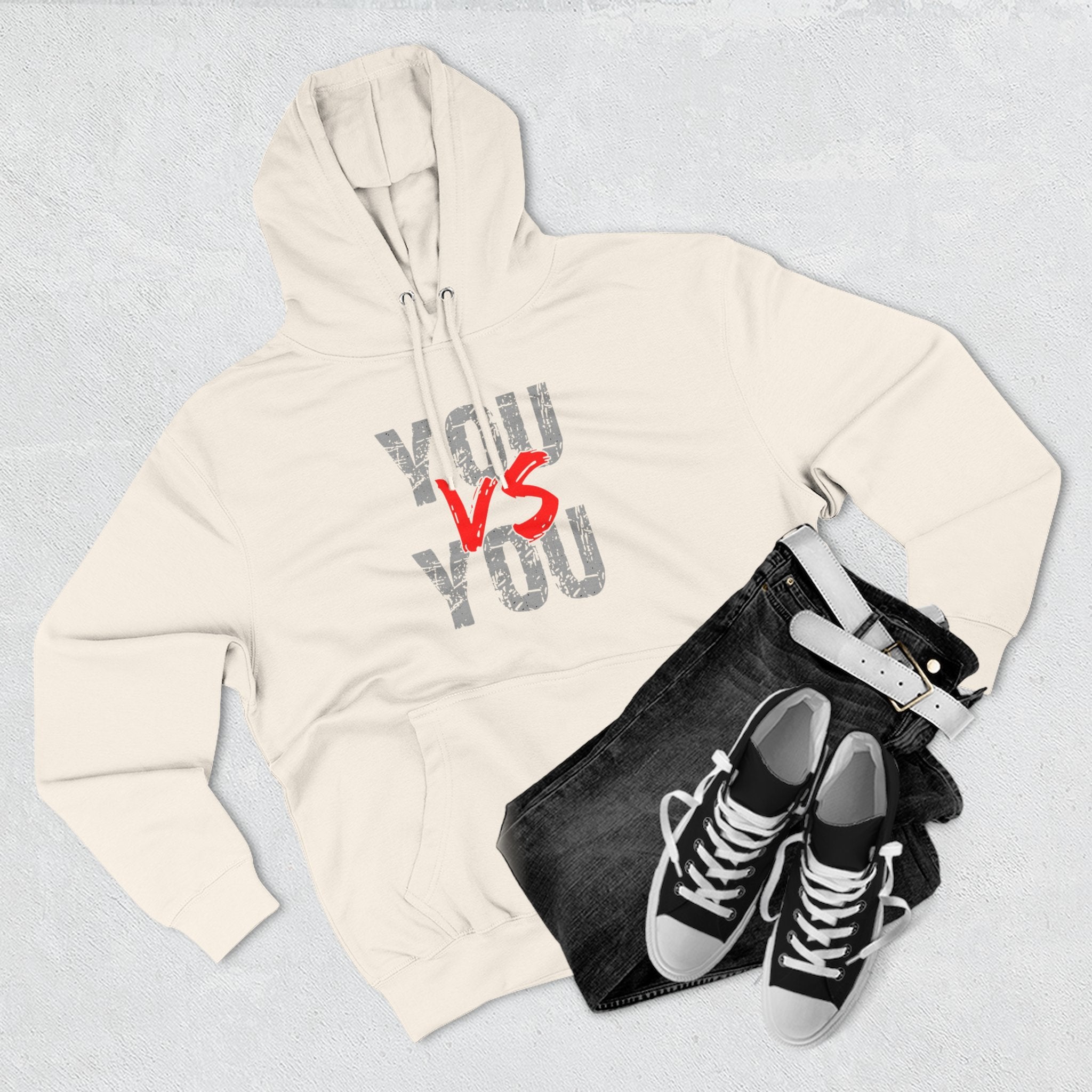 YOU vs YOU Three-Panel Fleece Hoodie, Motivational Sweatshirt, Unisex Hoodie, Workout Apparel, Self-Improvement Gift