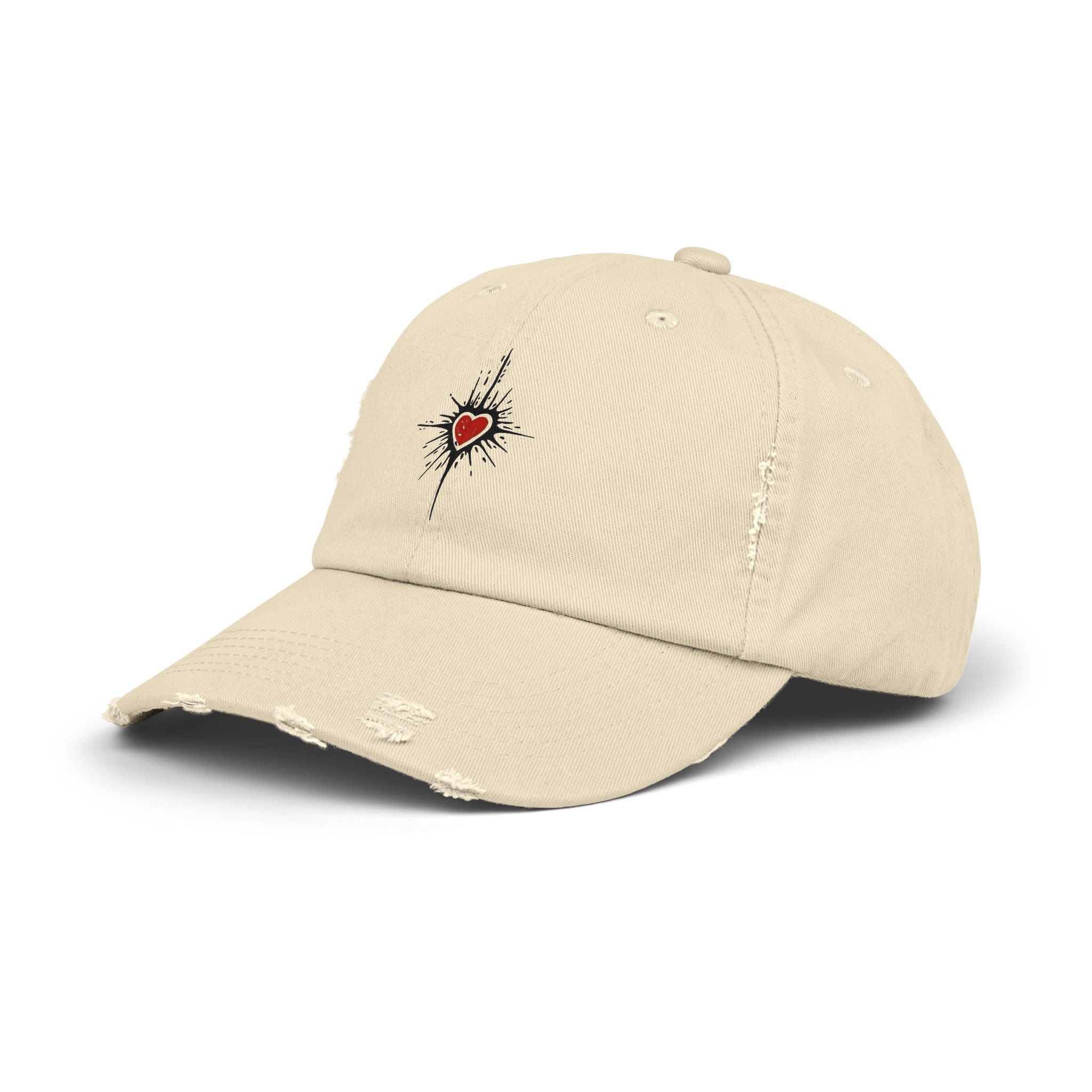 Distressed Baseball Cap — Red Heart Compass Embroidered Dad Hat