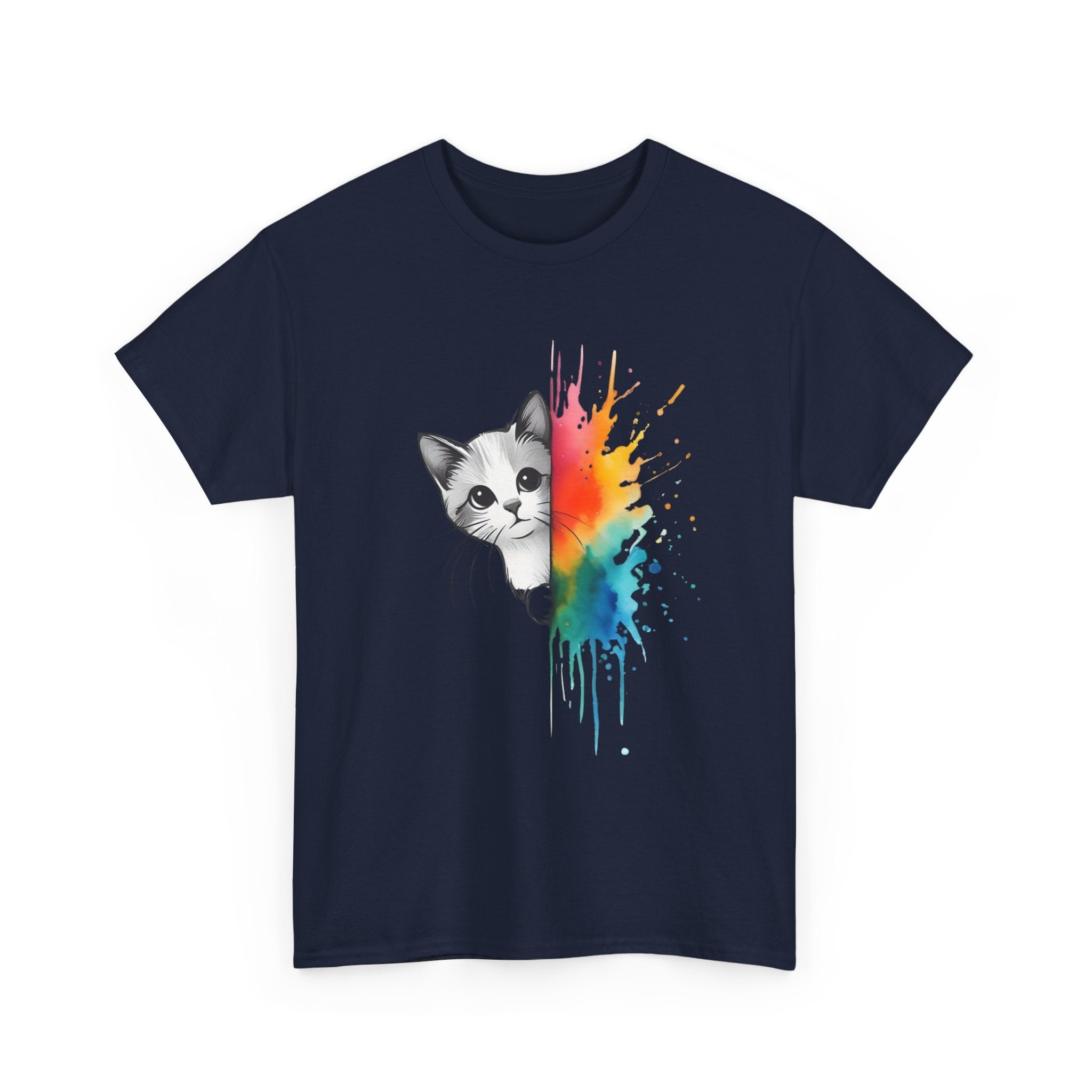 Cat-Inspired Heavy Cotton Tee, Vibrant Art T-Shirt, Gift for Cat Lovers, Fun Casual Wear, Unique Animal Graphic Tee