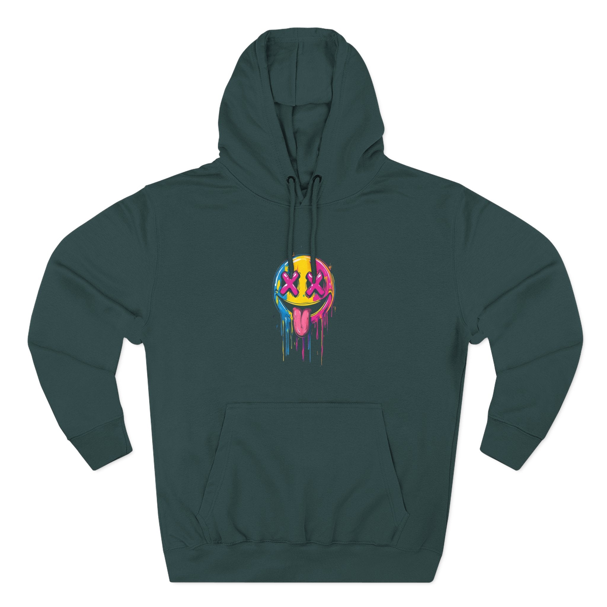 Colorful Drippy Smile Hoodie, Unisex Fleece Sweatshirt, Graphic Hoodie for Festivals, Streetwear, Casual Wear