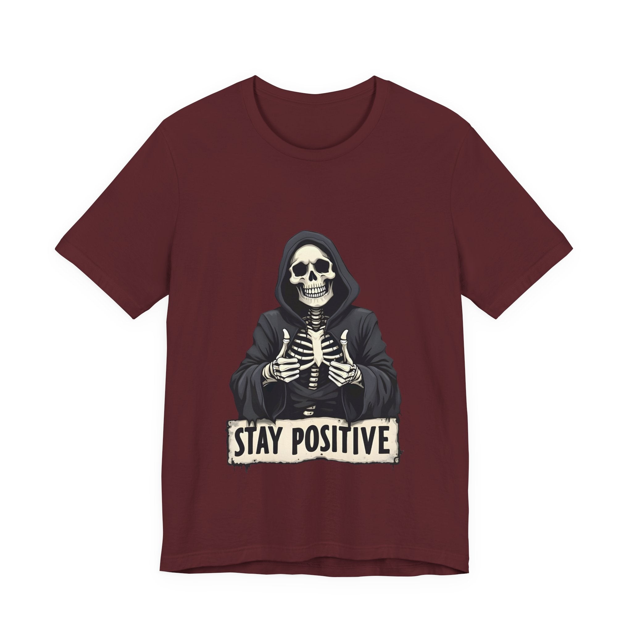 Unisex Skeleton Tee - Stay Positive Graphic T-Shirt, Halloween Apparel, Unique Gift for Friends, Casual Wear, Trendy Graphics
