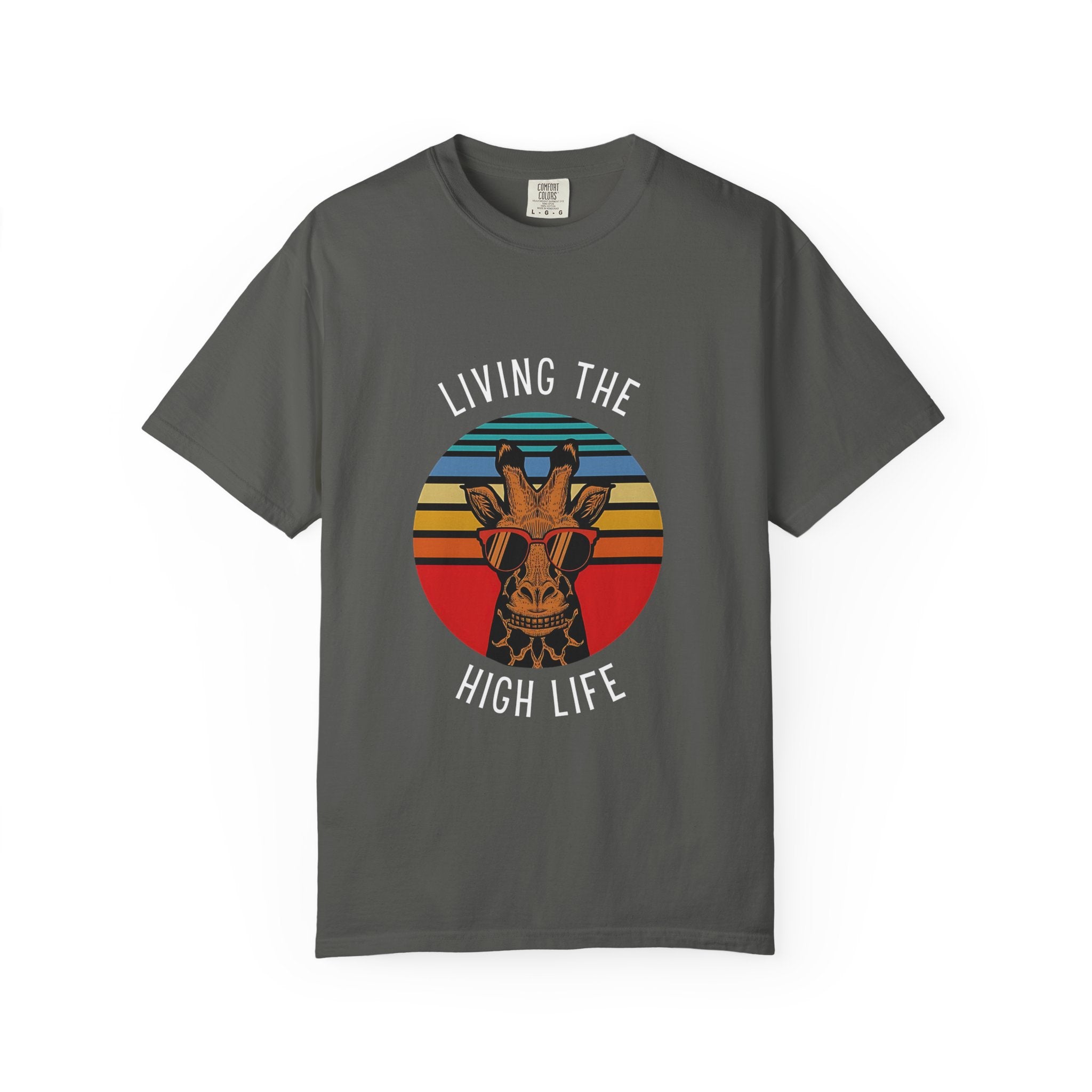 Living The High Life Giraffe T-Shirt | Unisex Garment-Dyed Tee, Trendy Animal Shirt, Birthday Gift, Casual Wear, Summer Style