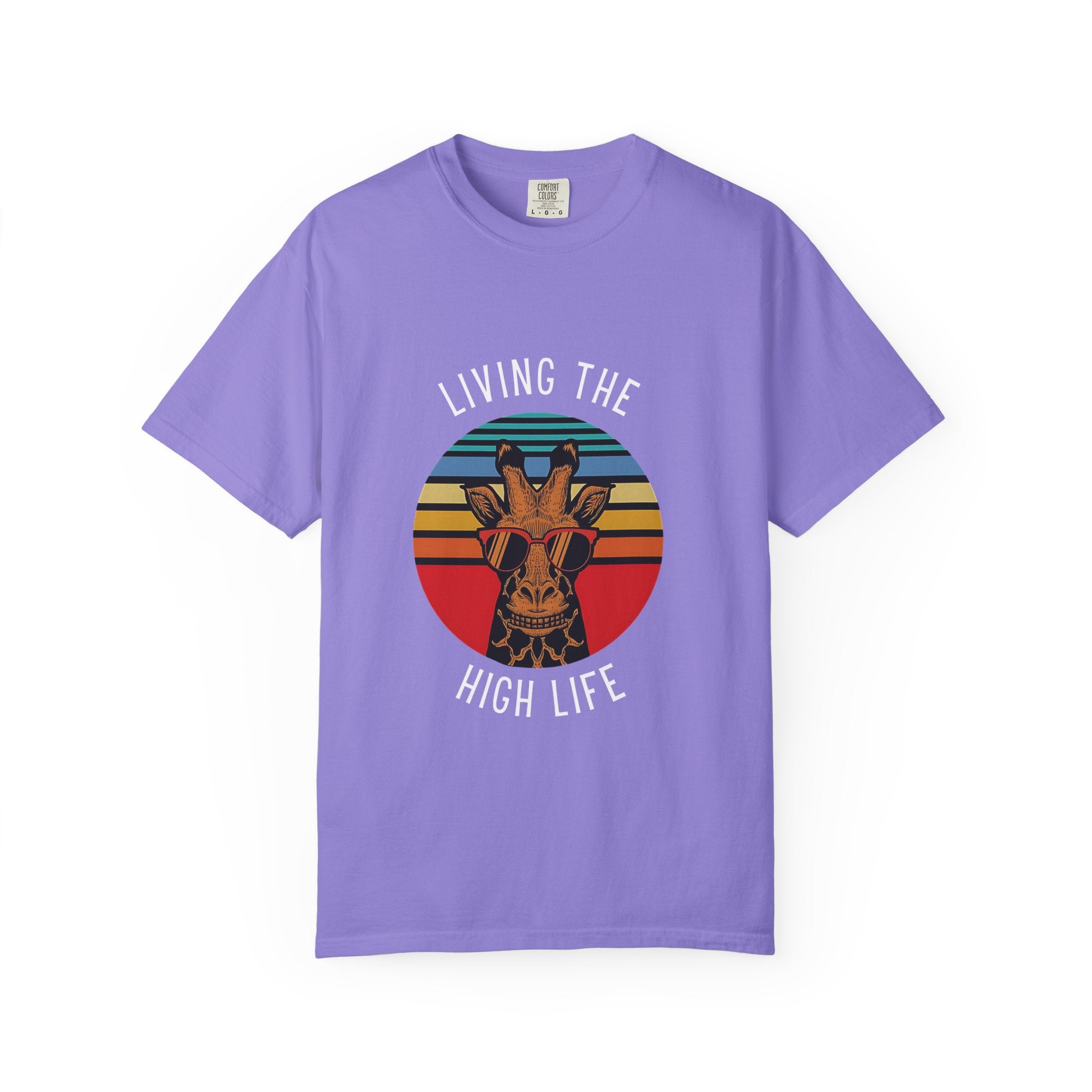 Living The High Life Giraffe T-Shirt | Unisex Garment-Dyed Tee, Trendy Animal Shirt, Birthday Gift, Casual Wear, Summer Style