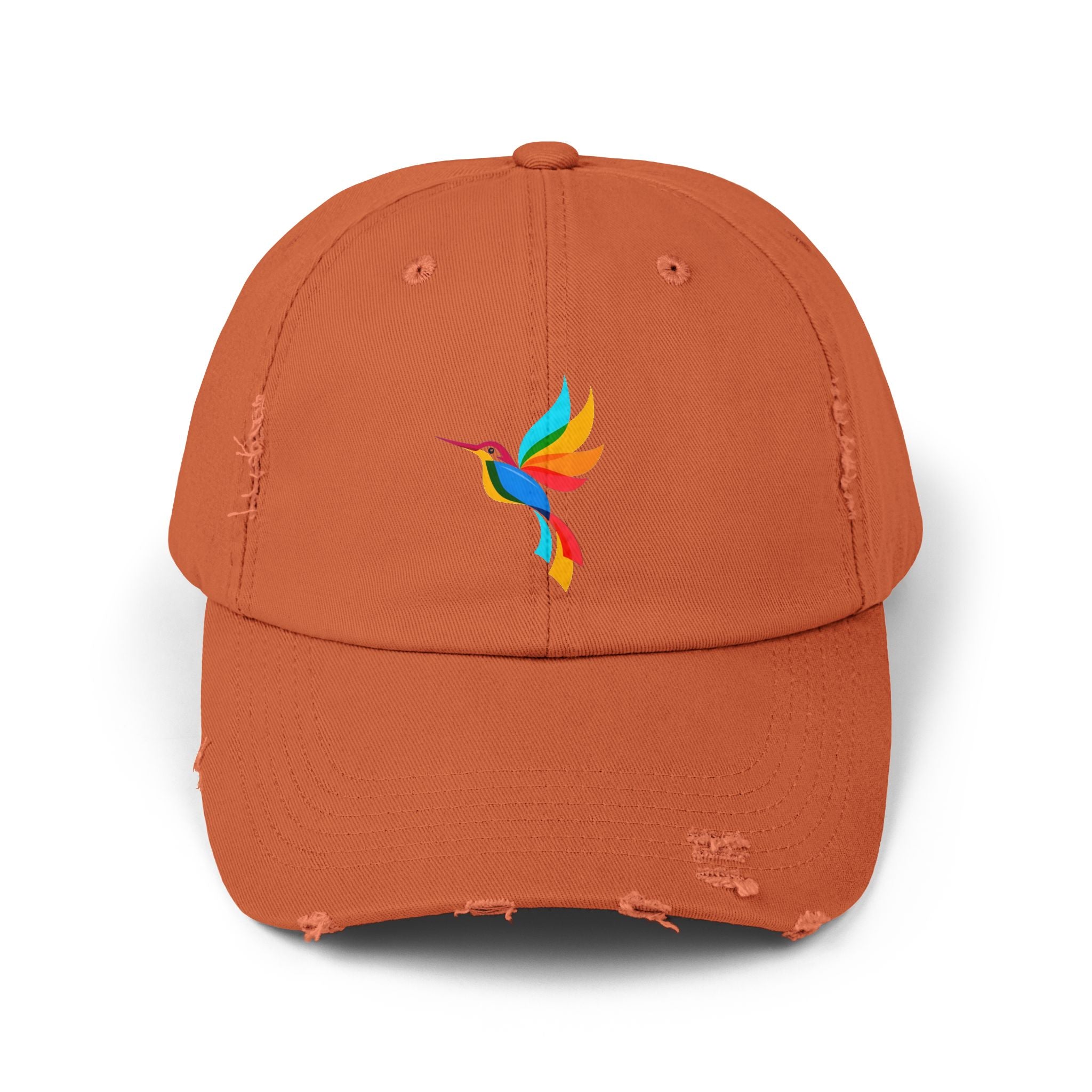 Colorful Hummingbird Unisex Distressed Cap, Casual Summer Hat, Trendy Dad Hat, Outdoor Accessories, Gift for Nature Lovers